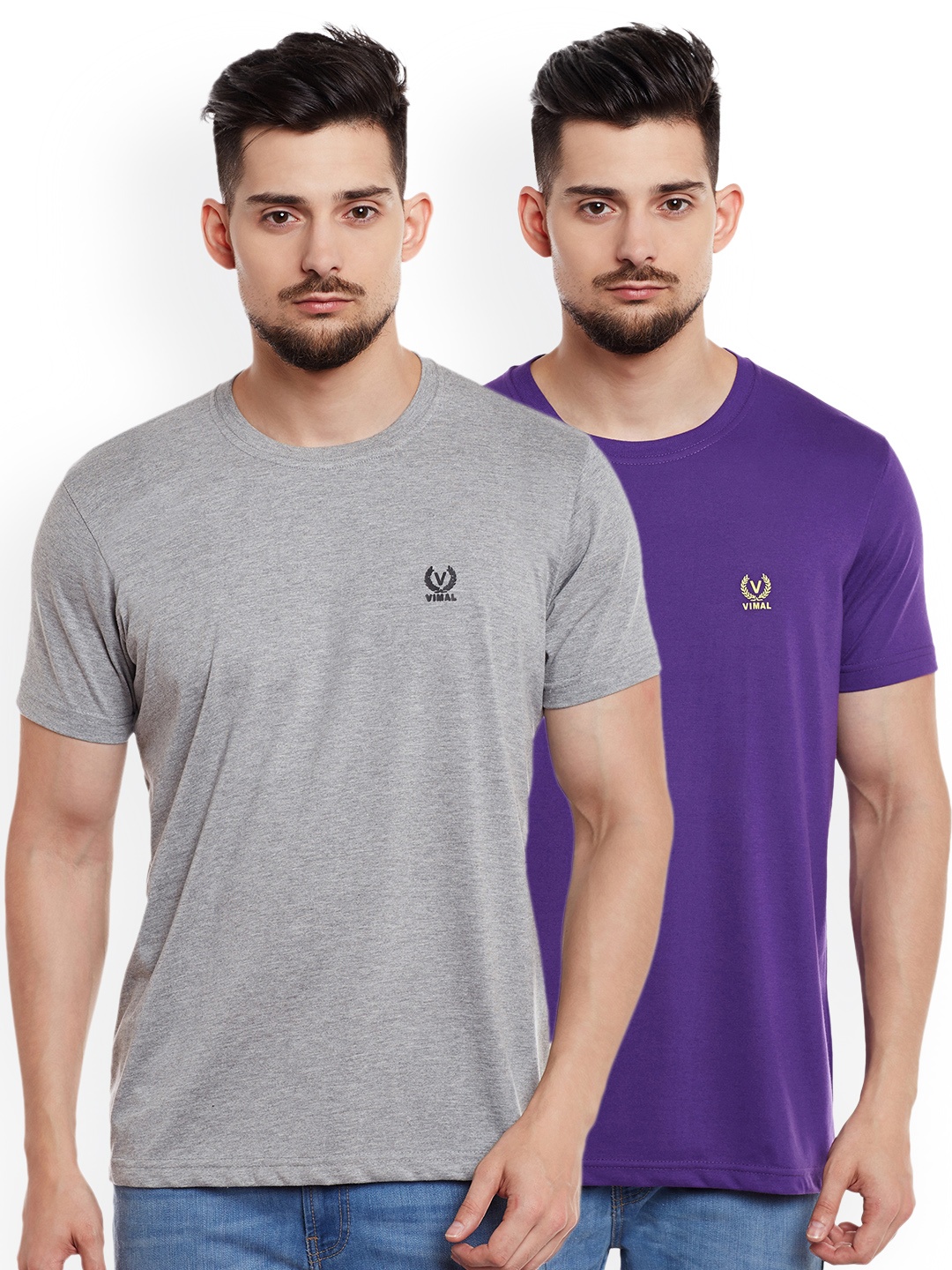 

MACK JONNEY Men Pack of 2 Round Neck T-Shirts, Grey melange