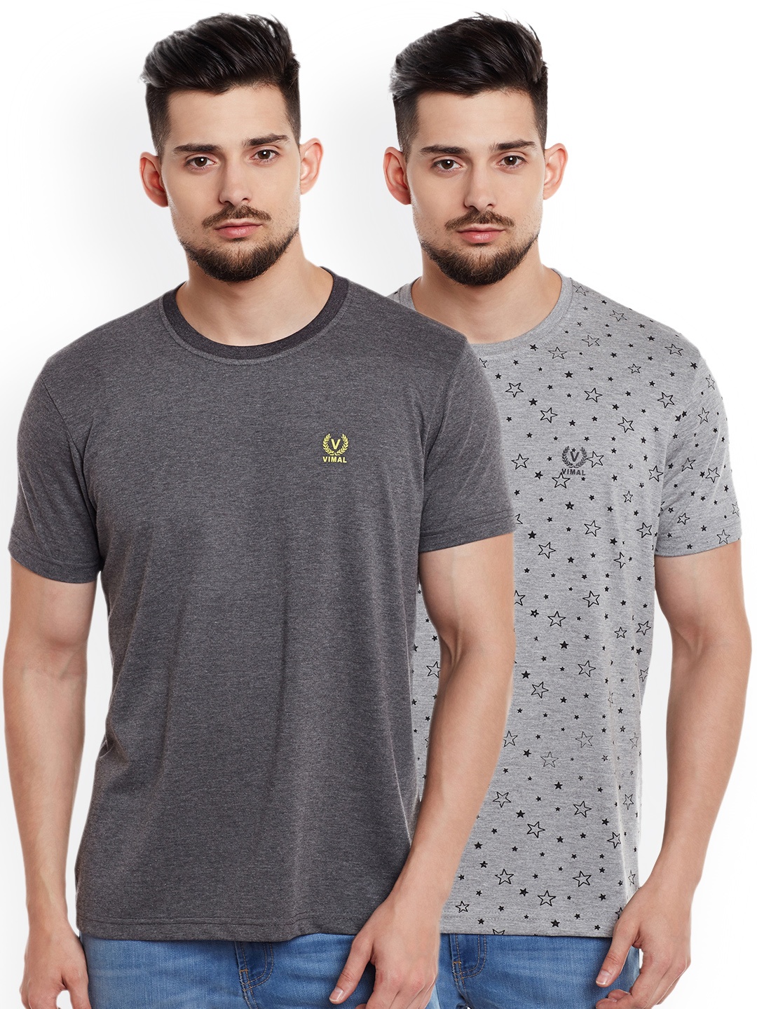 

MACK JONNEY Men Pack of 2 Round Neck T-Shirts, Grey