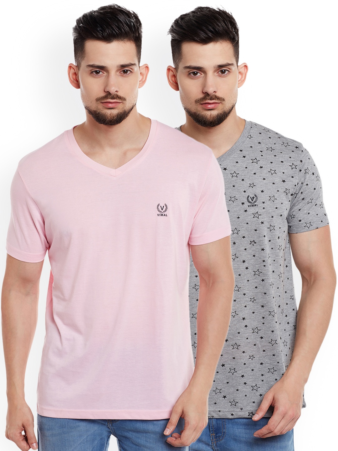 

VIMAL JONNEY Men Pack of 2 V-Neck T-Shirts, Pink