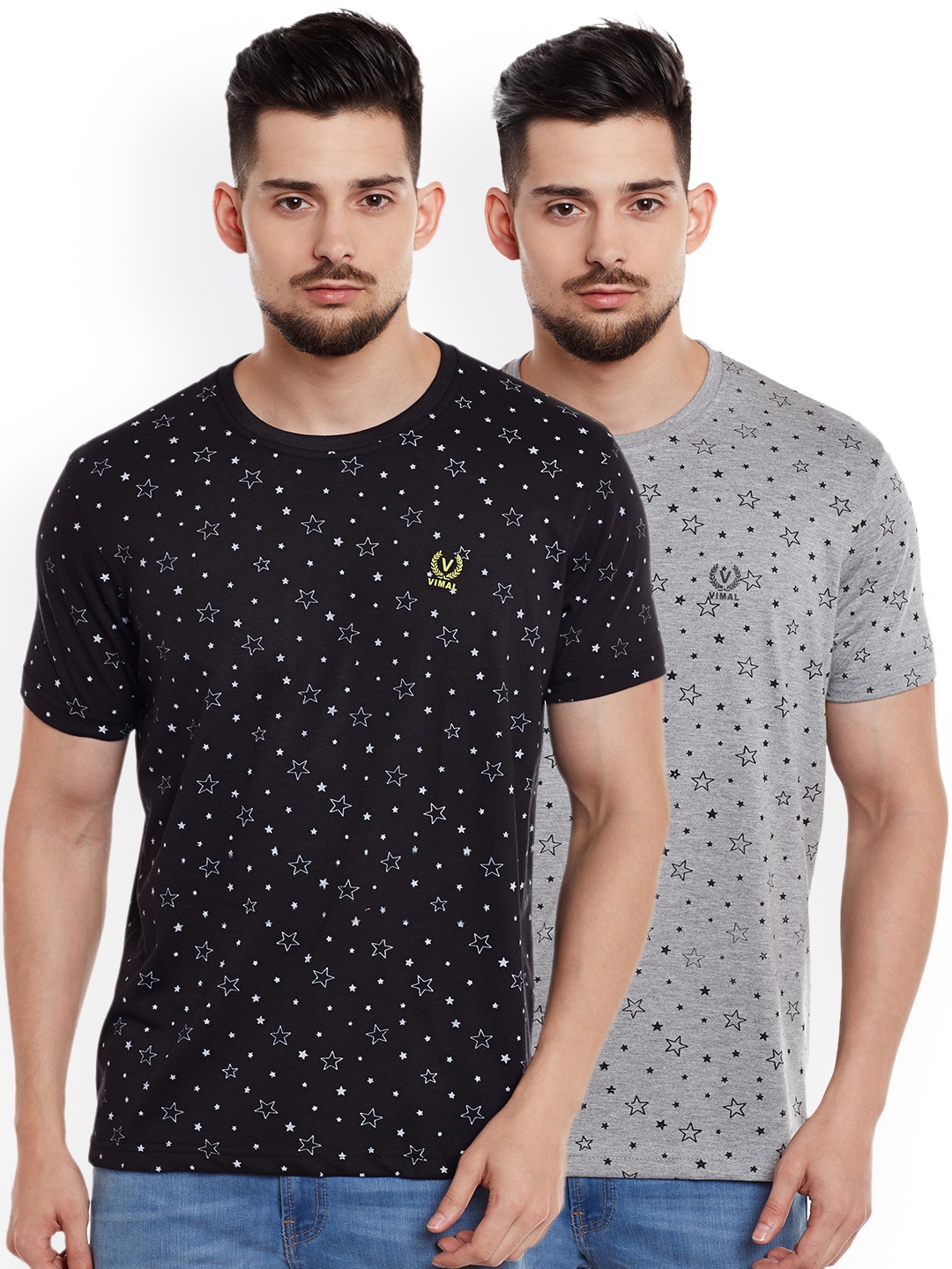 

MACK JONNEY Men Pack of 2 Printed Round Neck T-Shirts, Black