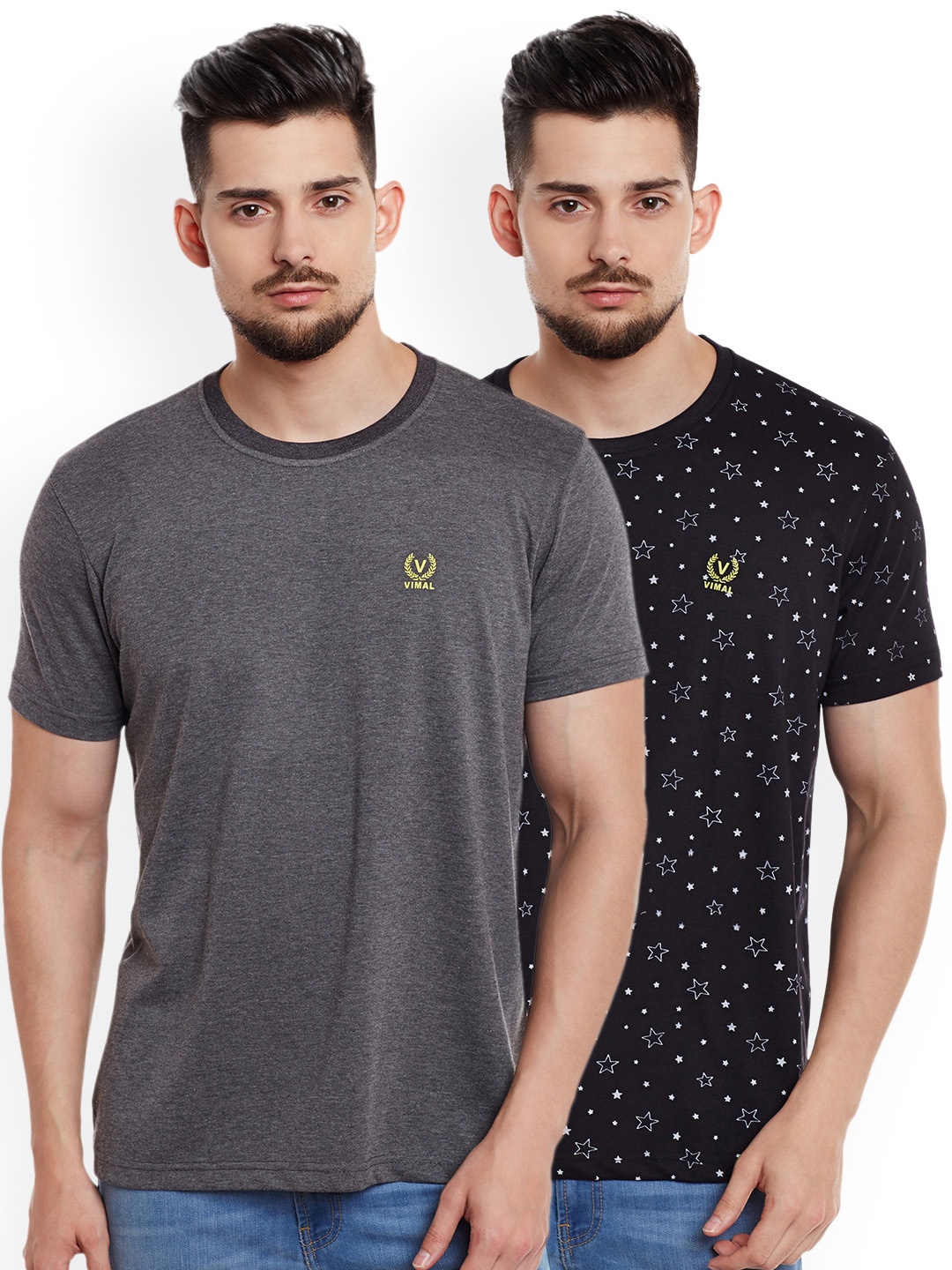 

VIMAL JONNEY Men Pack of 2 Round Neck T-Shirts, Grey