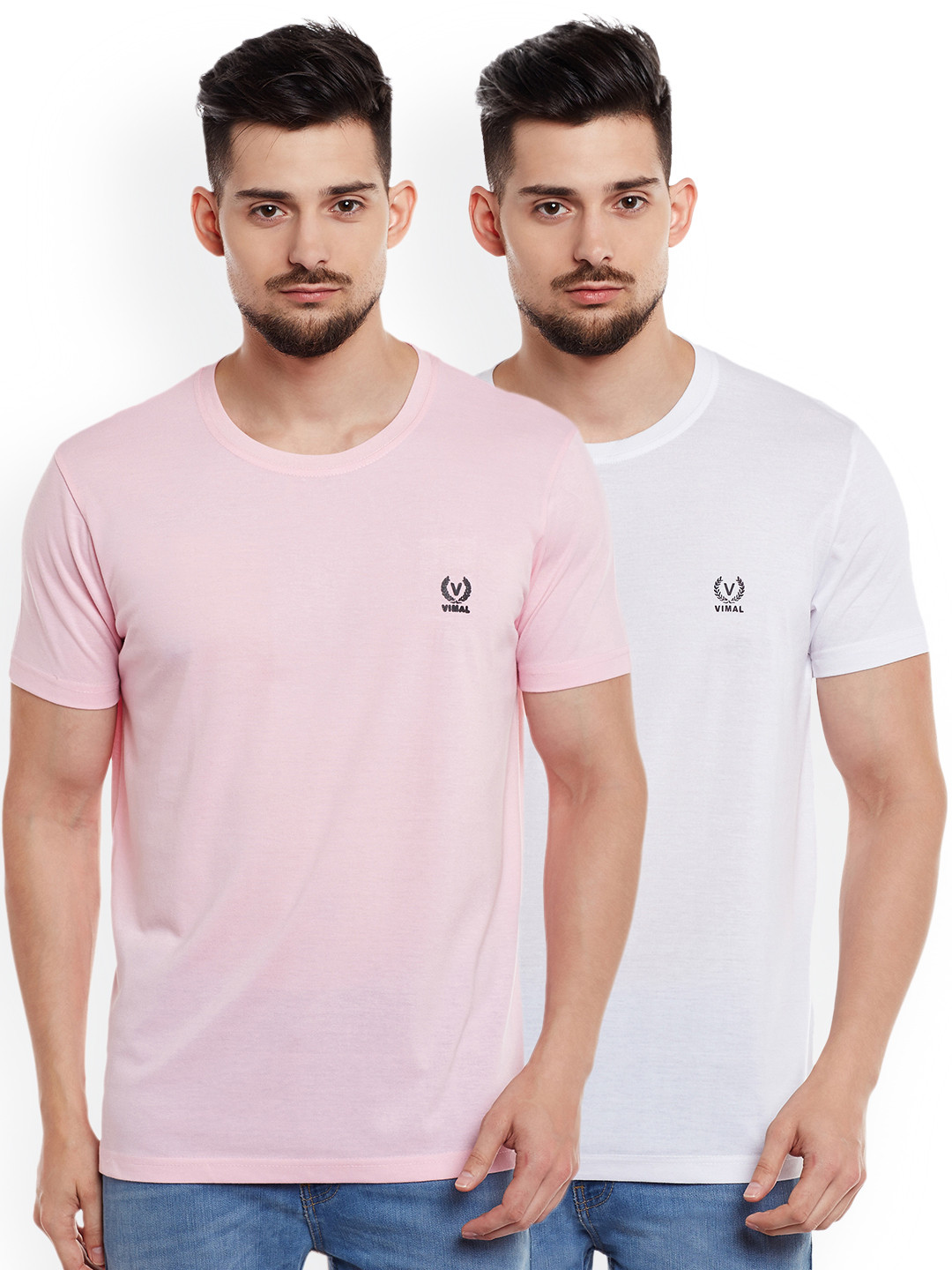 

VIMAL JONNEY Men Pack of 2 Round Neck T-Shirts, Pink