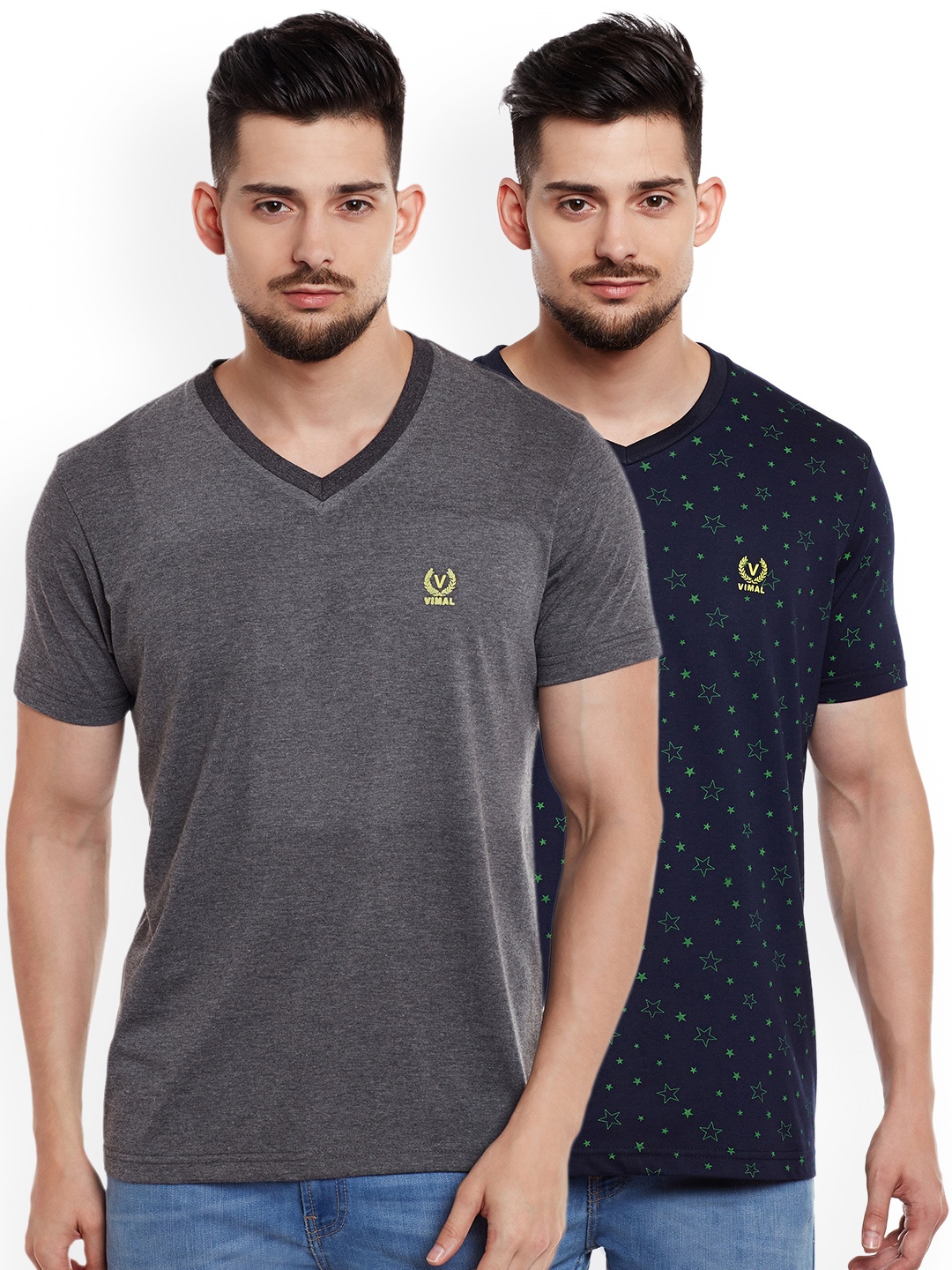 

VIMAL JONNEY Men Pack of 2 V-Neck T-Shirts, Grey