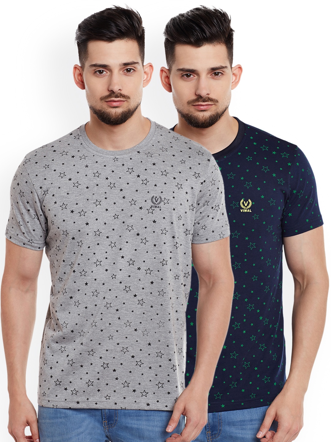 

VIMAL JONNEY Men Pack of 2 Round Neck T-Shirts, Grey melange