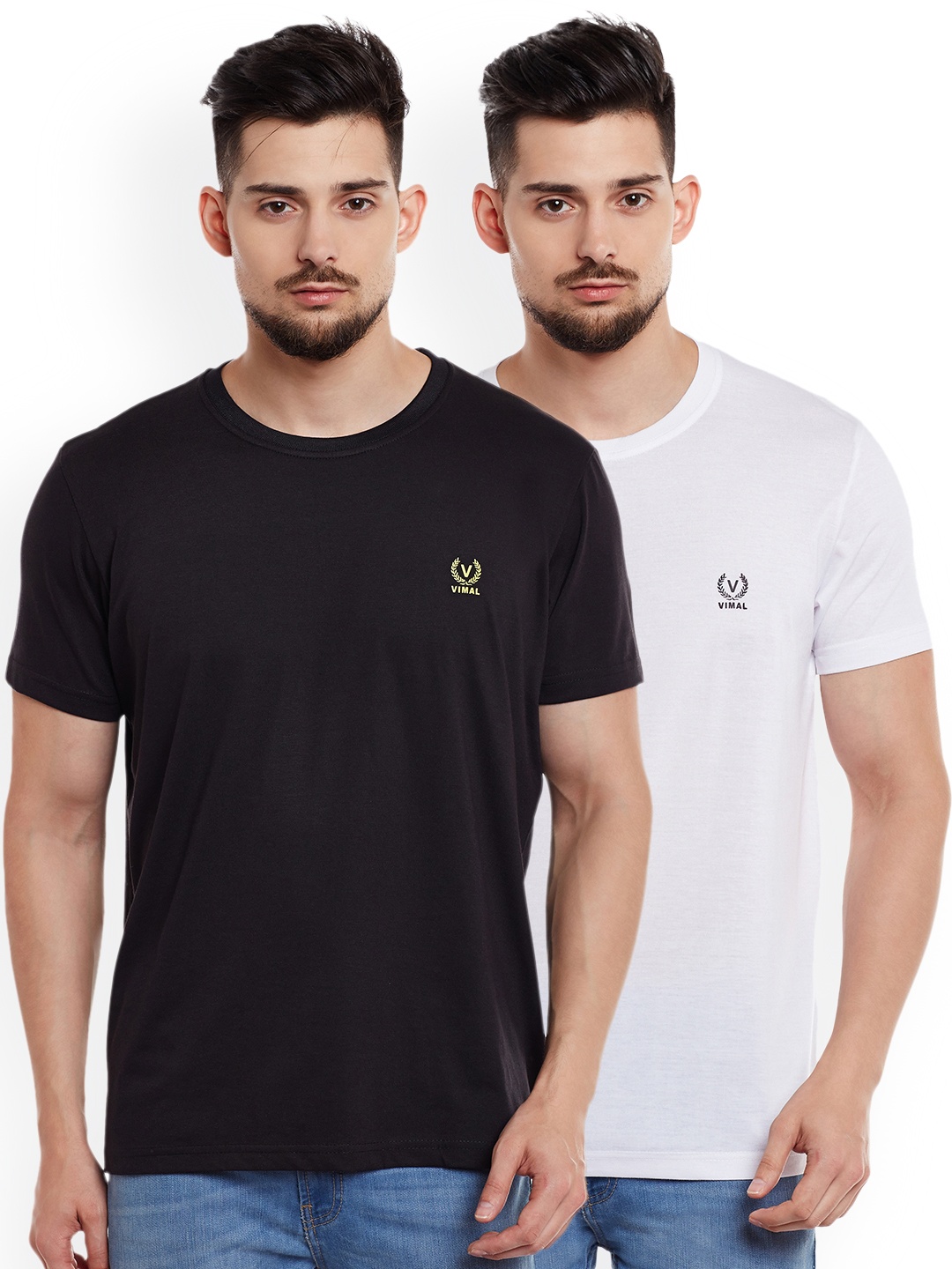 

MACK JONNEY Men Pack of 2 Round Neck T-Shirts, Black