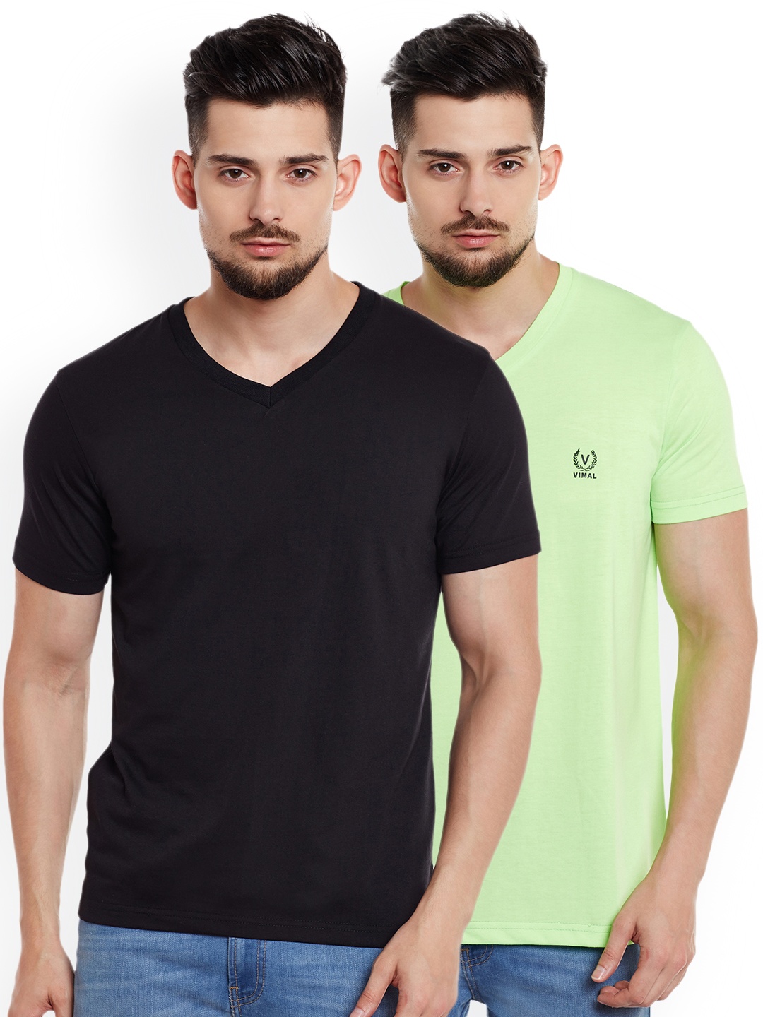 

VIMAL JONNEY Men Pack of 2 V-Neck T-Shirts, Black