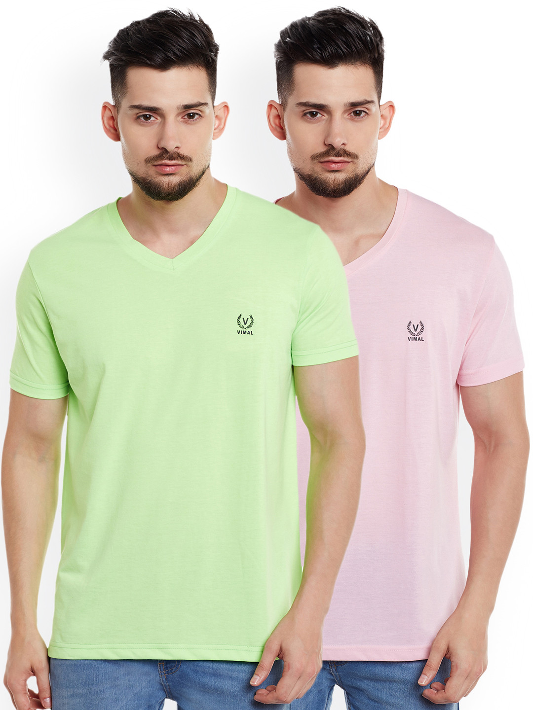 

VIMAL JONNEY Men Pack of 2 V-Neck T-Shirts, Green