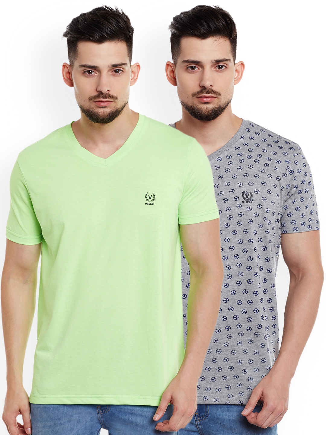 

MACK JONNEY Men Pack of 2 V-Neck T-Shirts, Green
