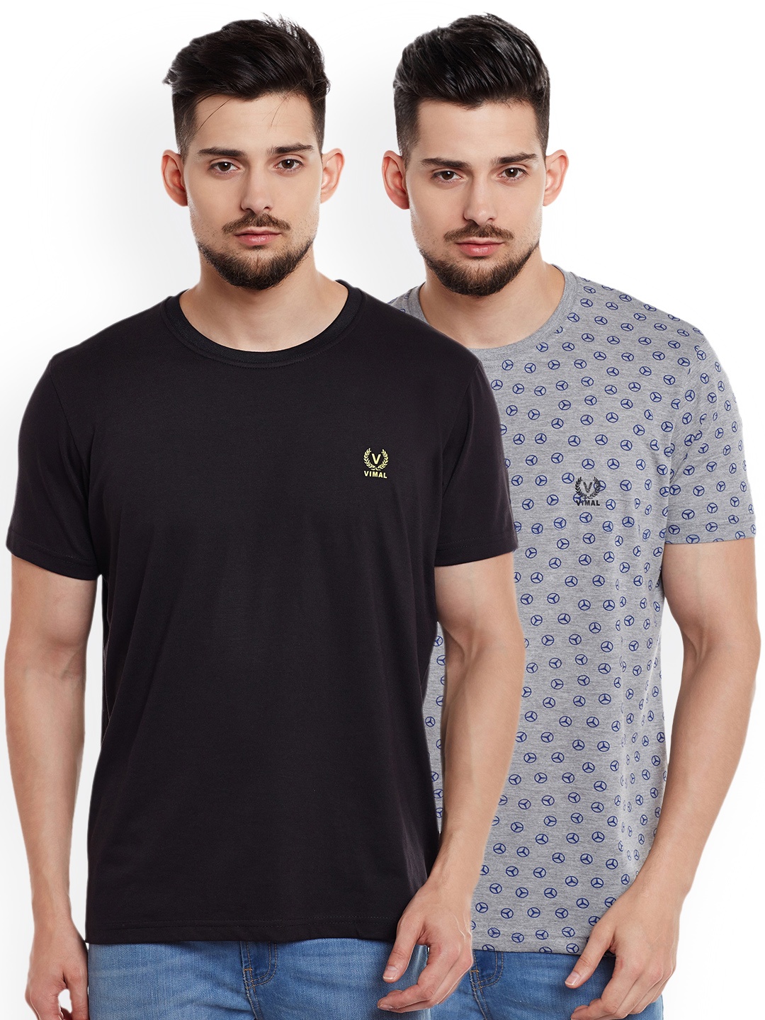 

MACK JONNEY Men Pack of 2 Round Neck T-Shirts, Black