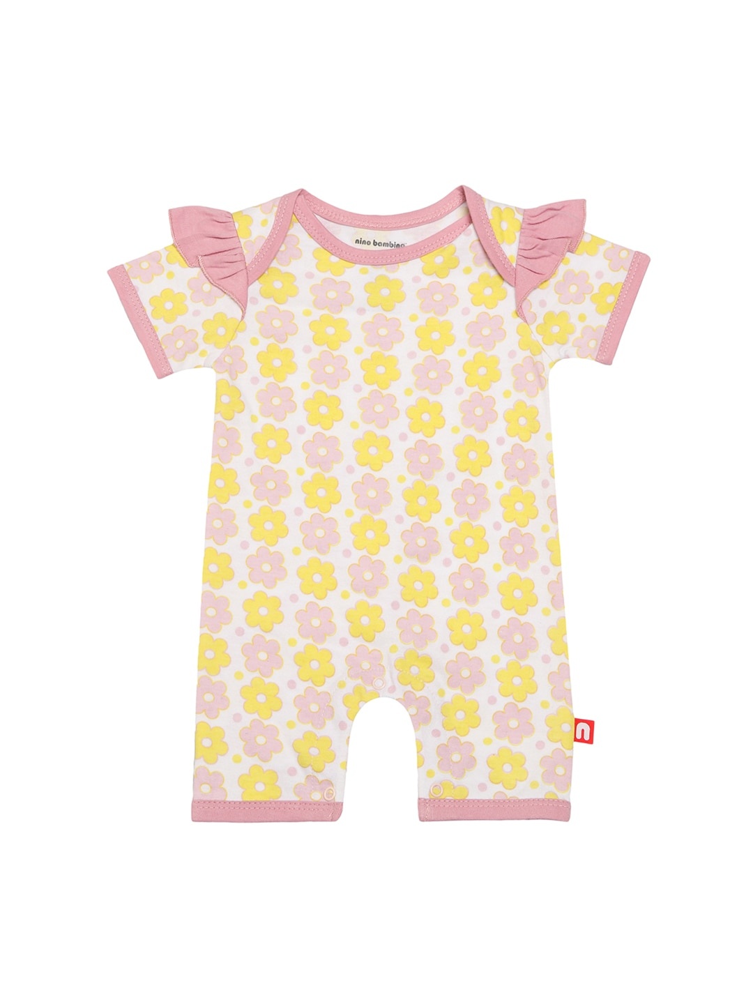 

Nino Bambino Girls White & Pink Printed Sustainable Romper