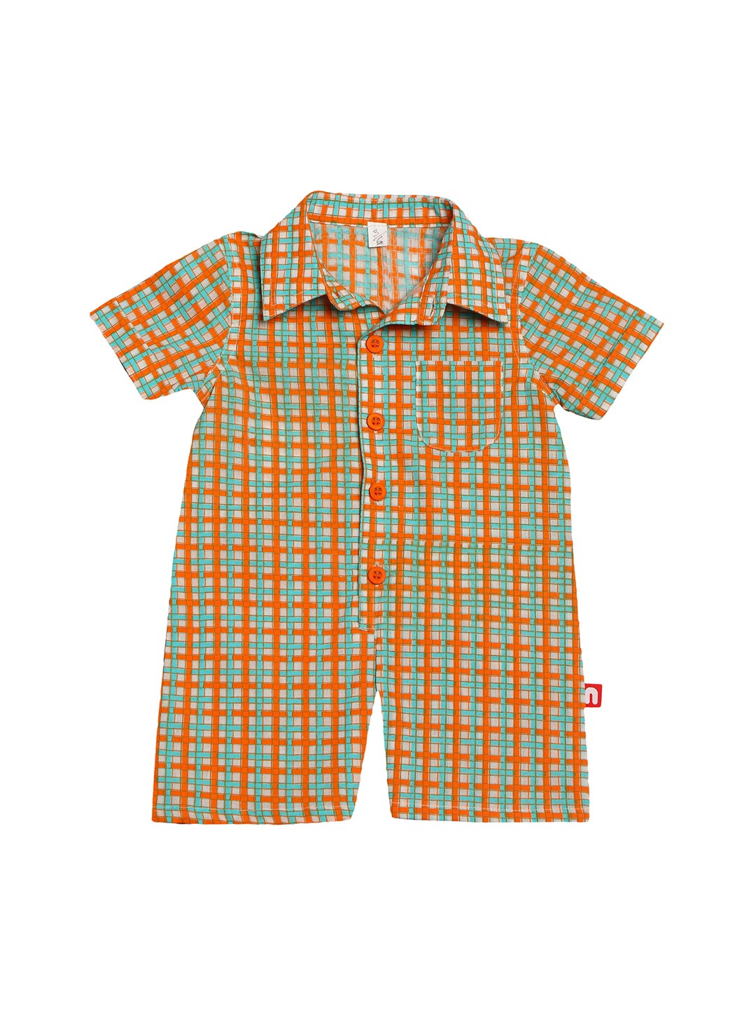 

Nino Bambino Boys Orange & Blue Checked Rompers