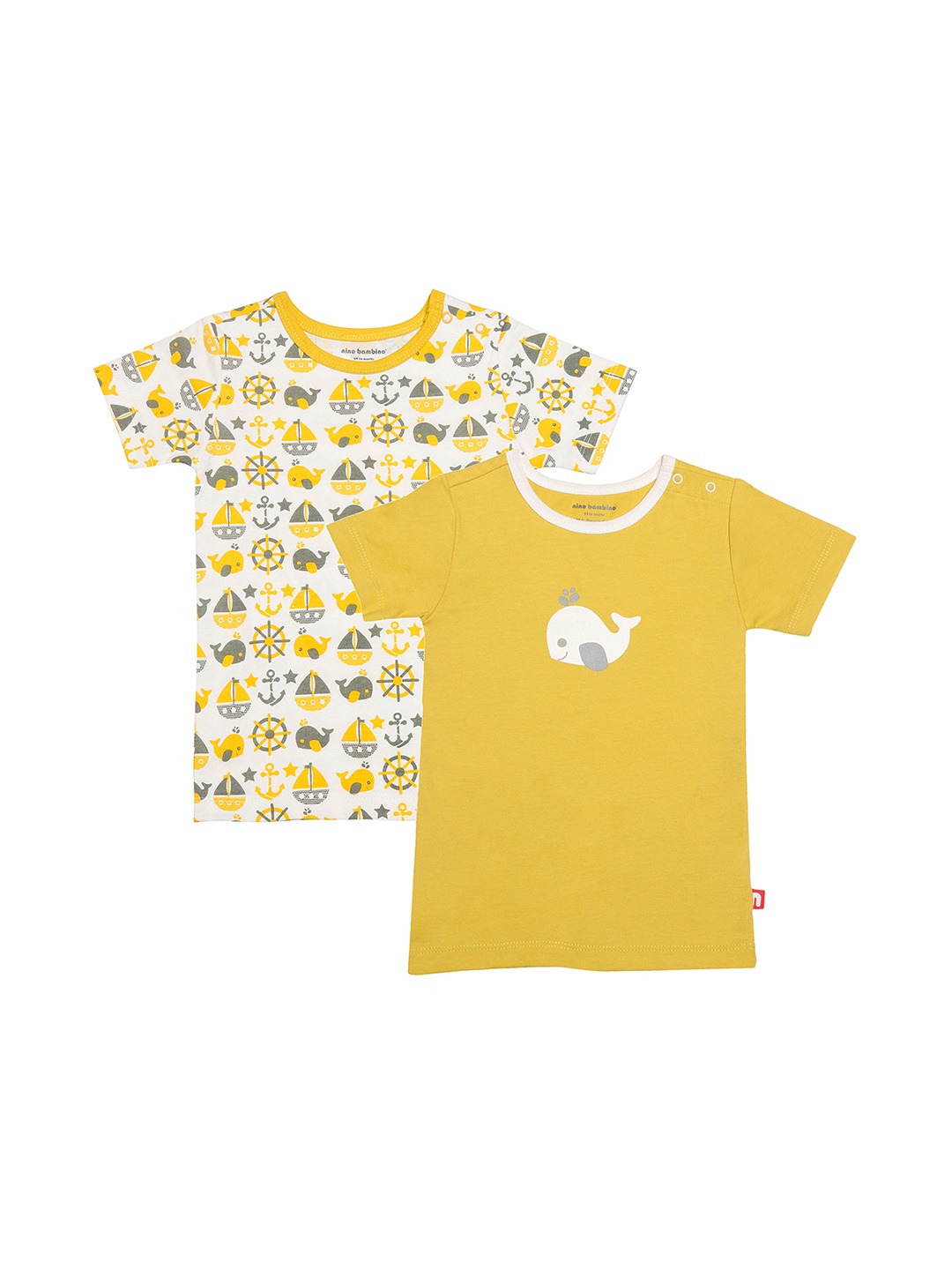 

Nino Bambino Boys Pack of 2 Colourblocked Organic Cotton T-shirts, Mustard