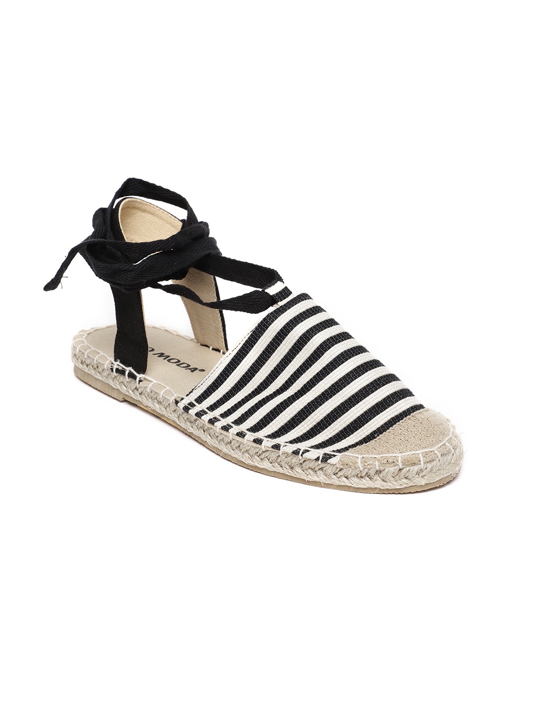 

Vero Moda Women Black & Off-White Striped Lace-Up Mules