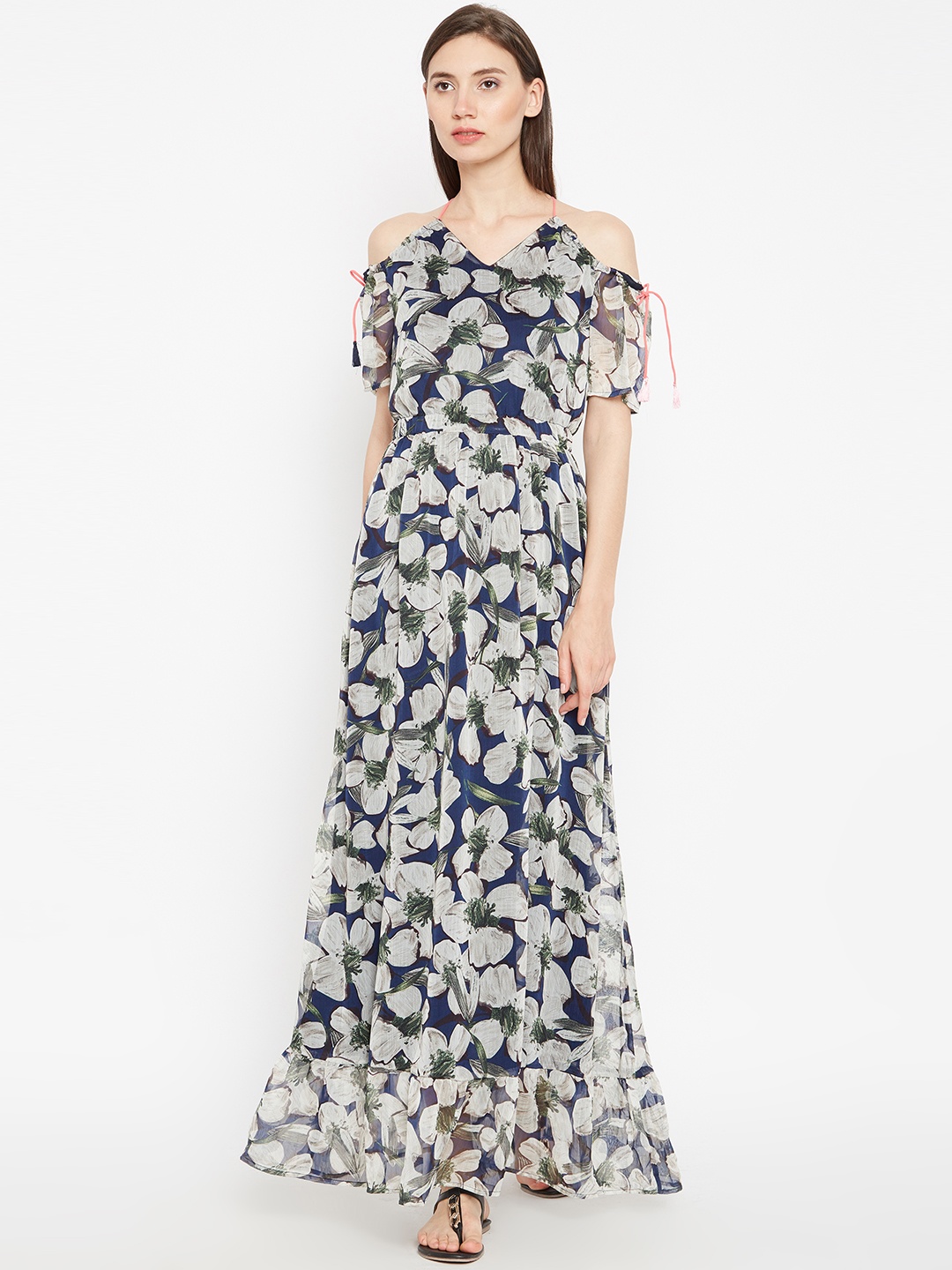 

Madame Women Navy Blue & Grey Printed Maxi Dress