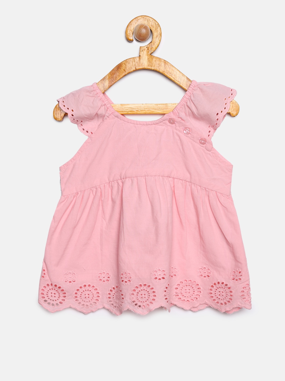 

MINI KLUB Girls Pink Self Design Pure Cotton Top