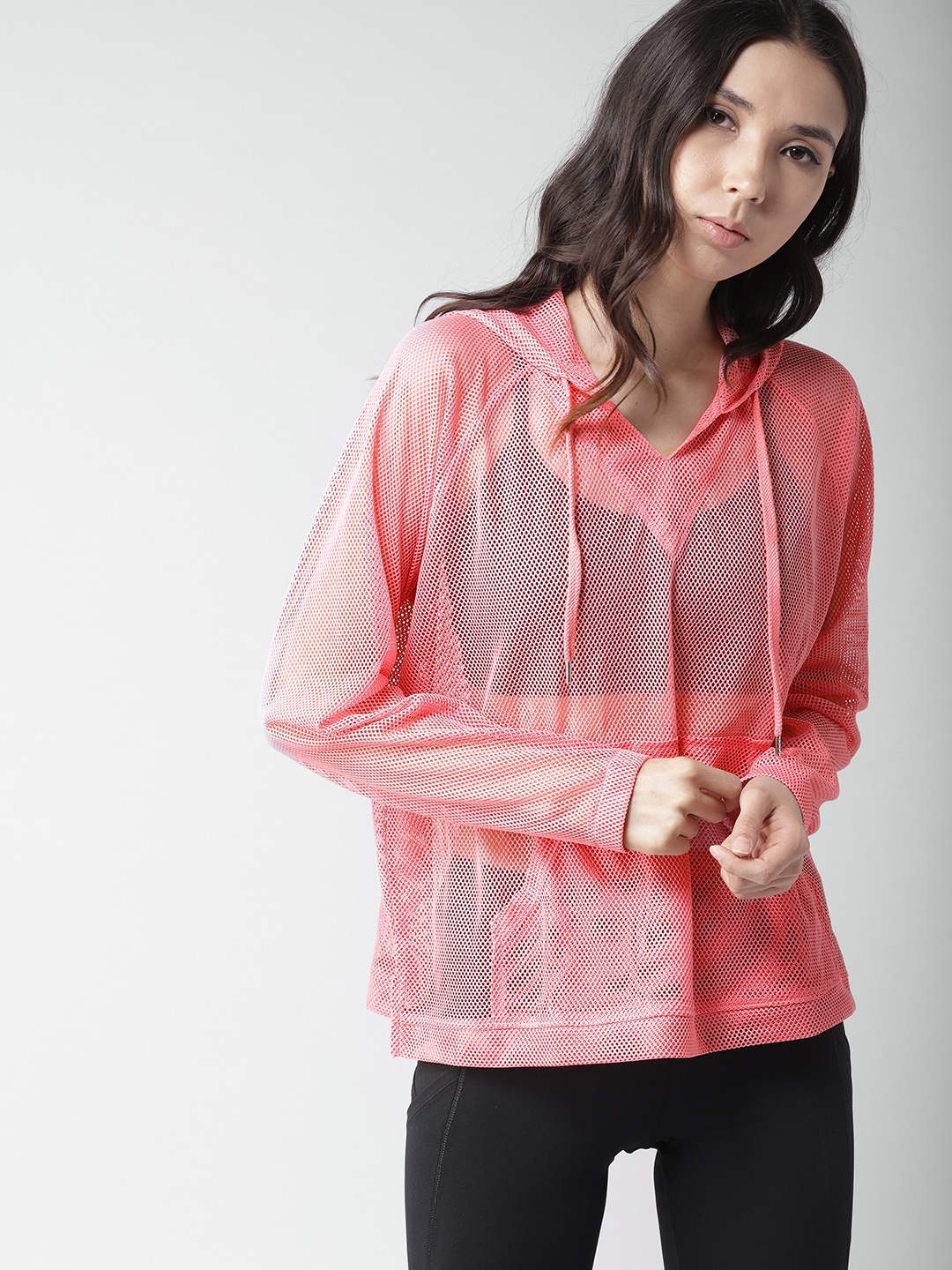 

FOREVER 21 Women Pink Solid Mesh Boxy Top