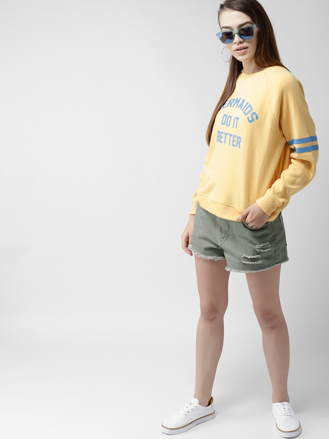 

FOREVER 21 Women Yellow Printed Sweatshirt