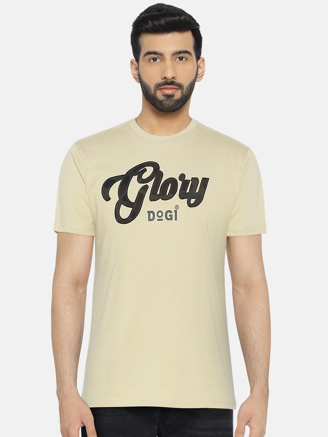 

Dream of Glory Inc Men Khaki Solid Round Neck T-shirt