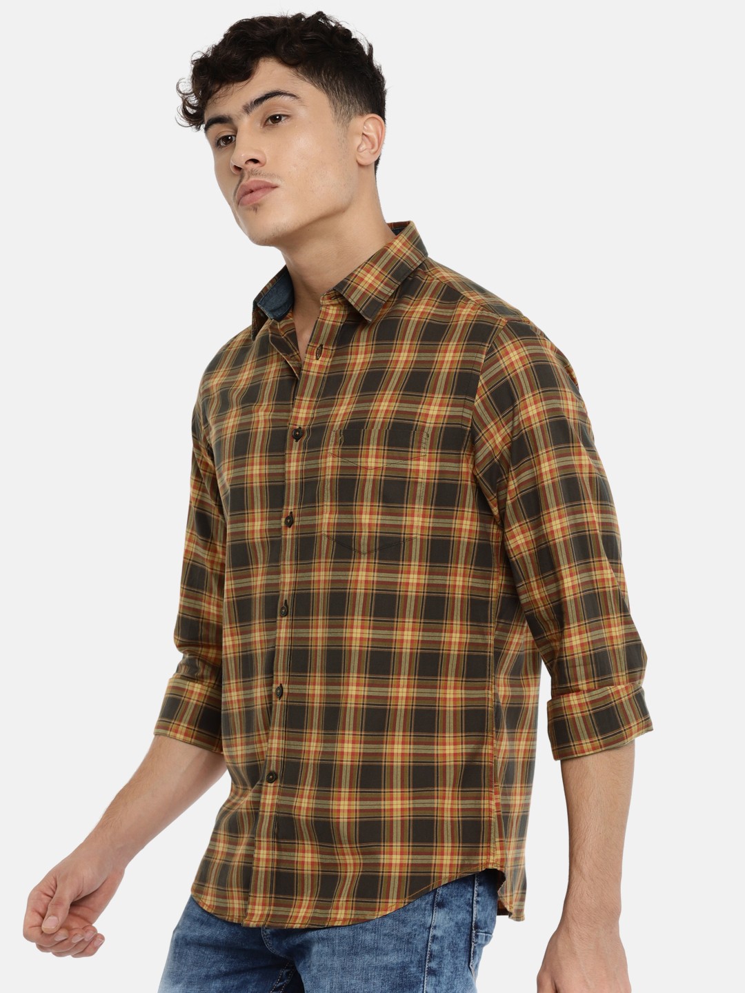 

Indian Terrain Men Brown Slim Fit Checked Casual Shirt