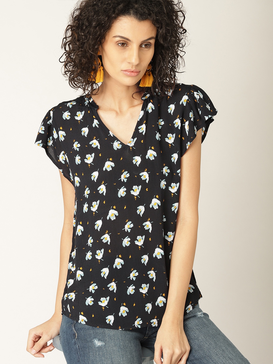 

ESPRIT Women Navy Blue Floral Print Top