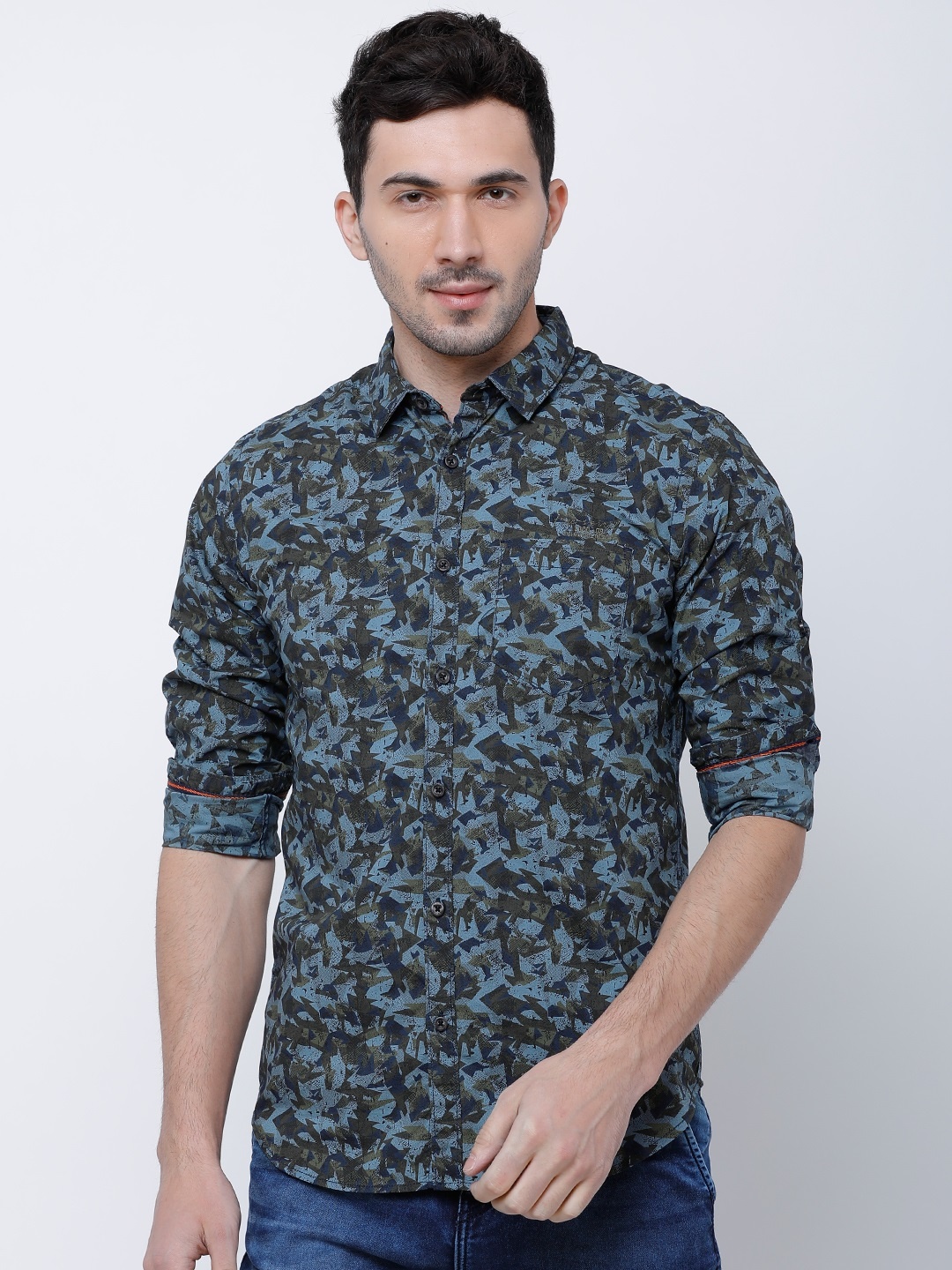 

LOCOMOTIVE Men Blue & Olive Green Slim Fit Printed Casual Shirt