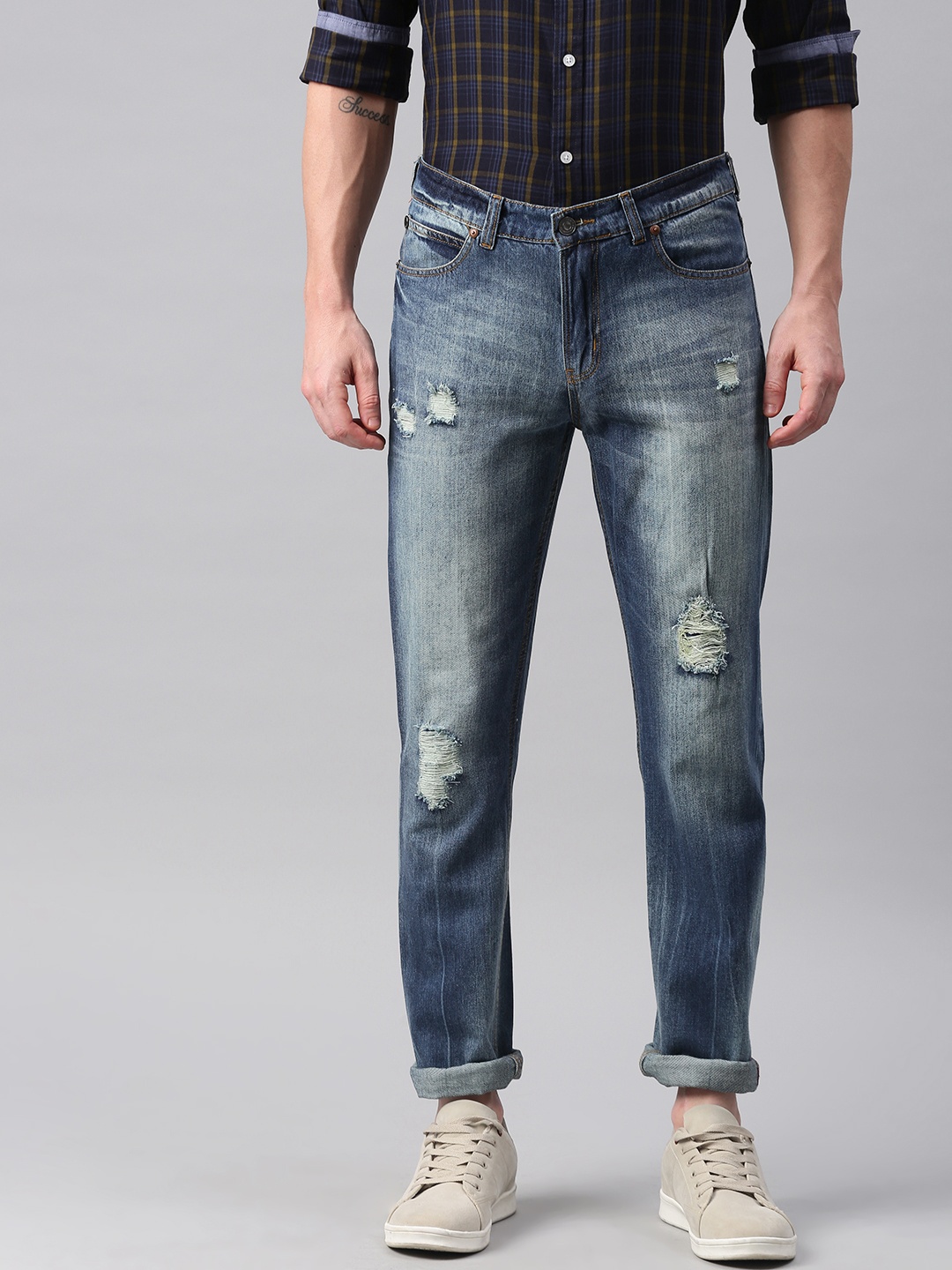 

French Connection Men Blue Slim Fit Mid-Rise Mildly Distressed Jeans