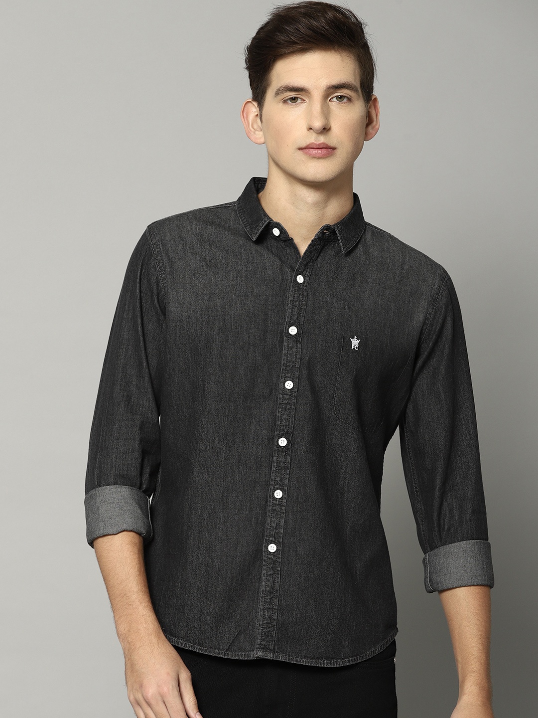 

French Connection Men Black Slim Fit Faded Casual Shirt