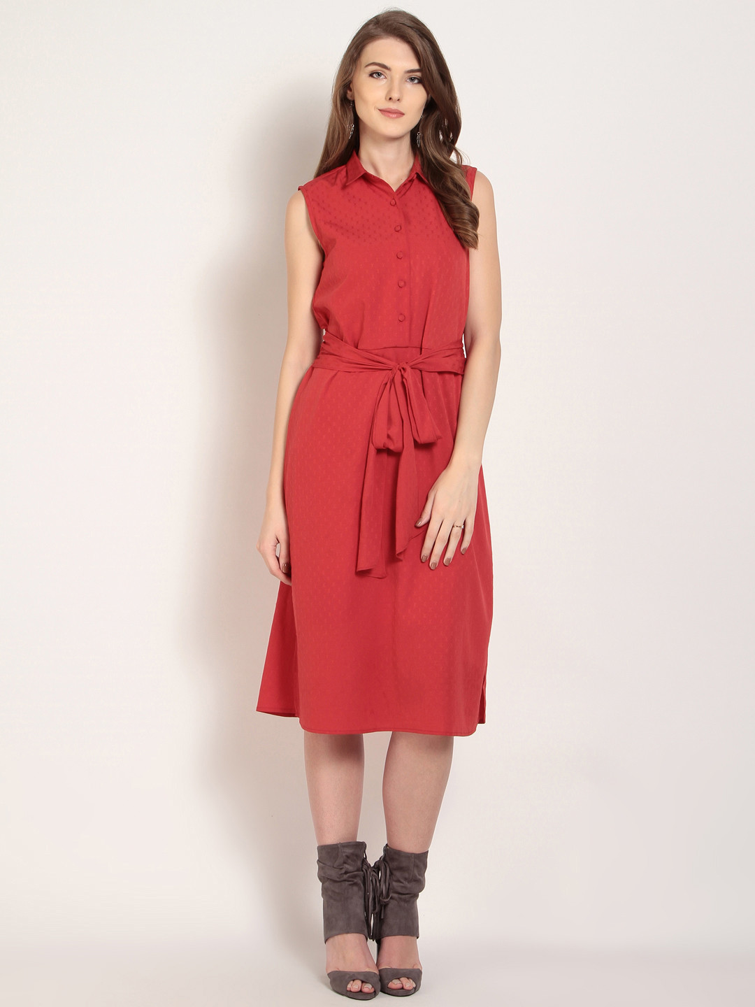 

Marie Claire Women Red Solid Shirt Dress