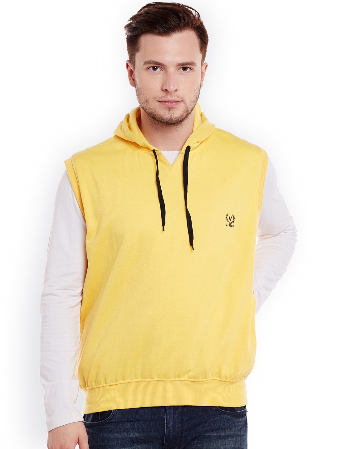 

VIMAL JONNEY Men Yellow Printed Hooded Sweatshirt