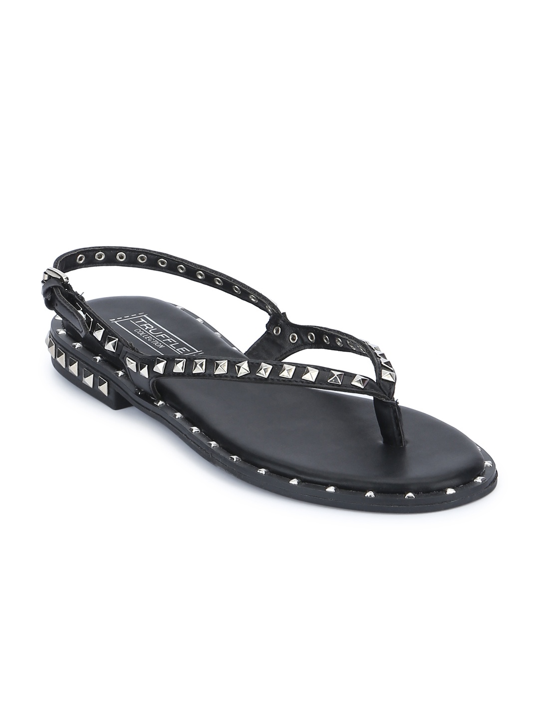 

Truffle Collection Women Black Solid Synthetic Open Toe Flats