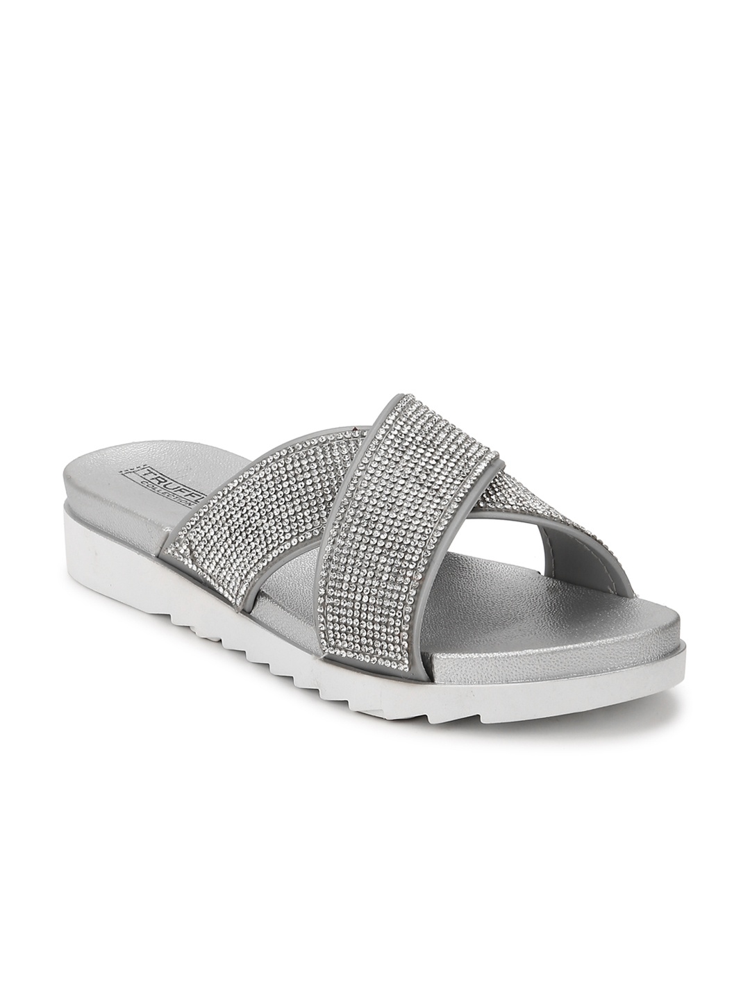 

Truffle Collection Women Silver-Toned Solid Synthetic Open Toe Flats
