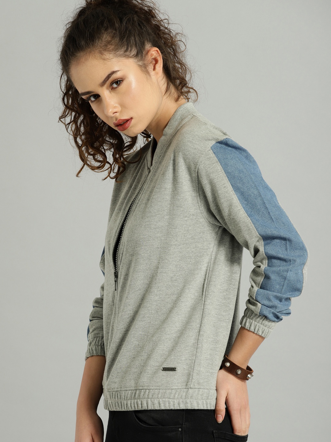 

Roadster Women Grey Colourblock Sweatshirt
