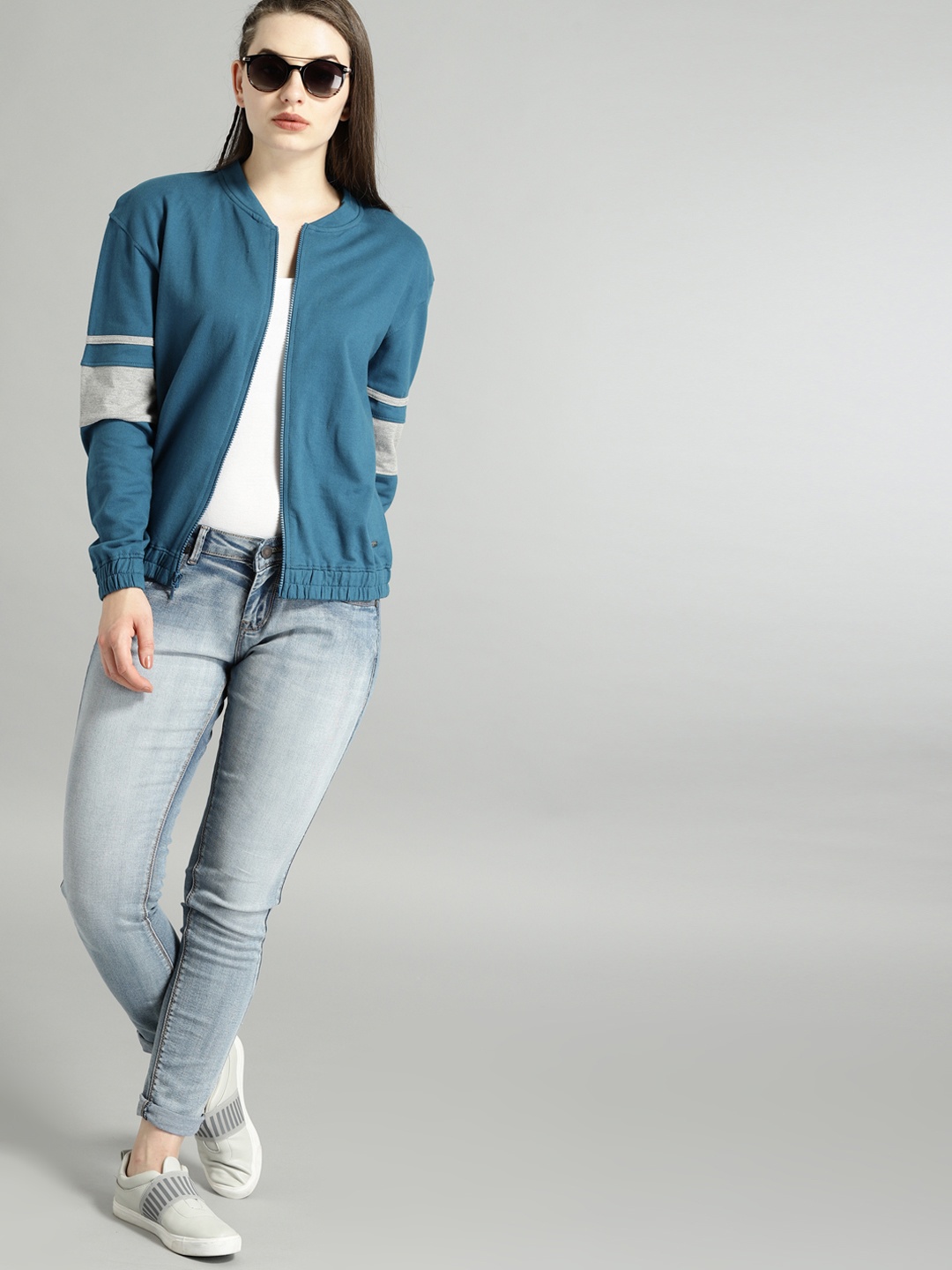 

Roadster Women Teal Blue Colourblock Sweatshirt