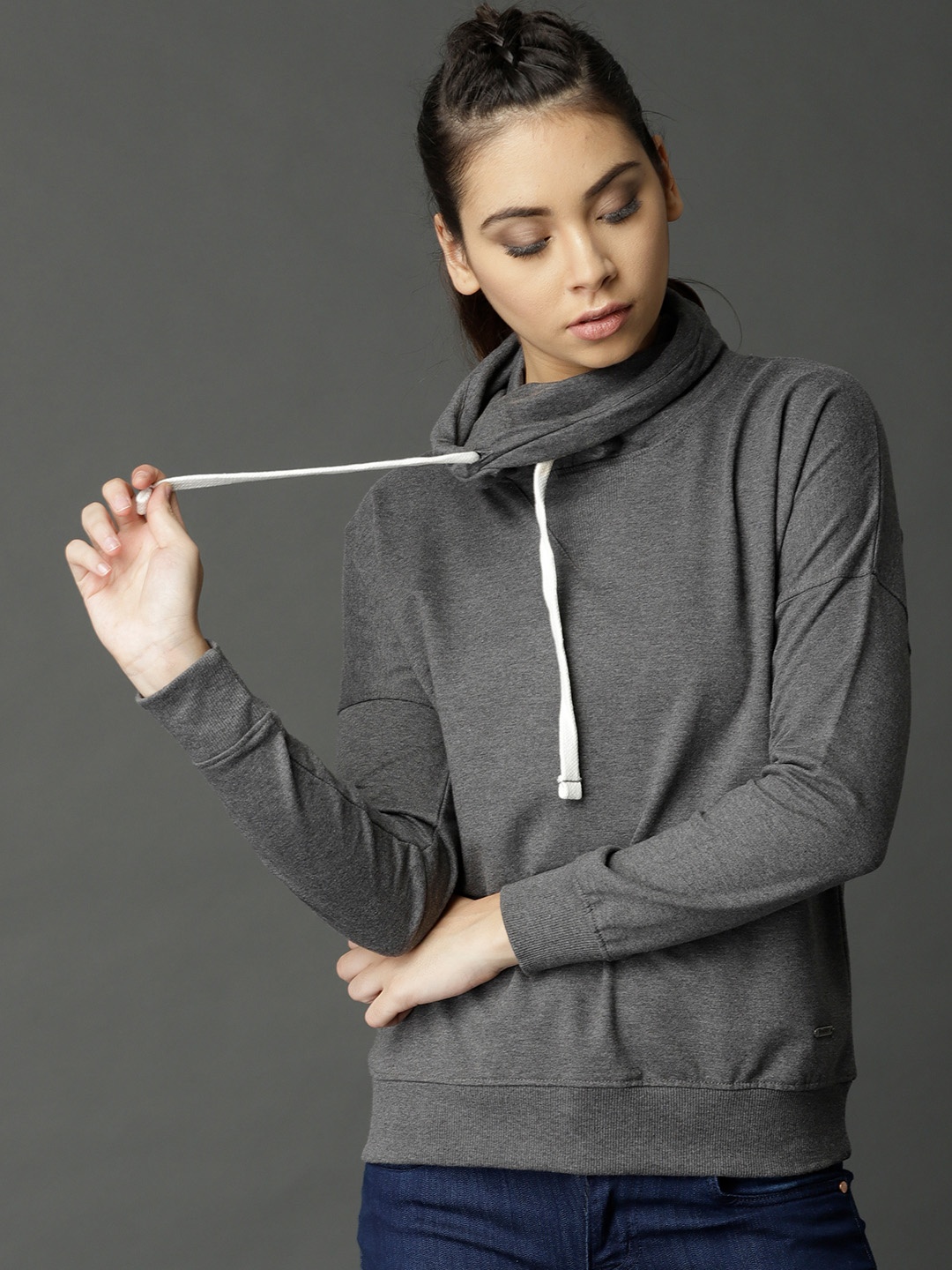 

Roadster Women Grey Solid Sweatshirt