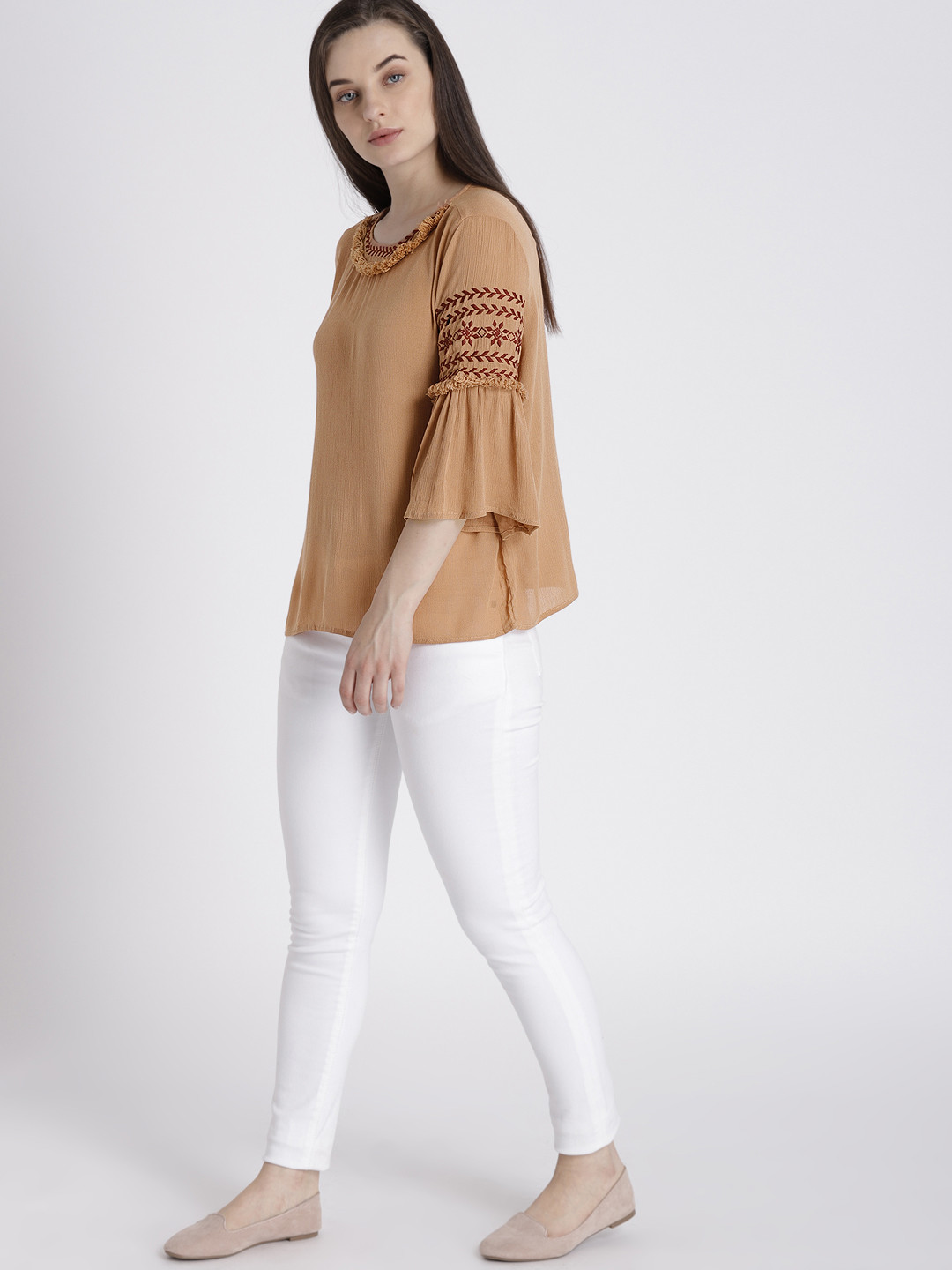 

Chemistry Women Beige Solid Pure Cotton Top