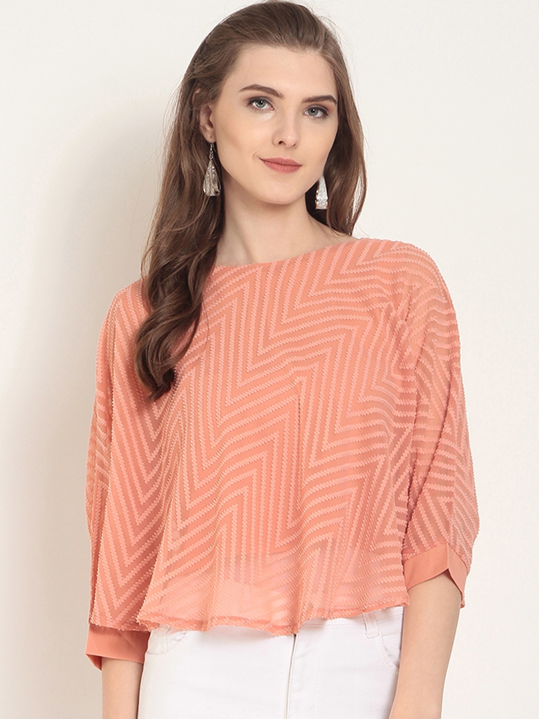 

RARE Women Peach-Coloured Self Design Cape Top