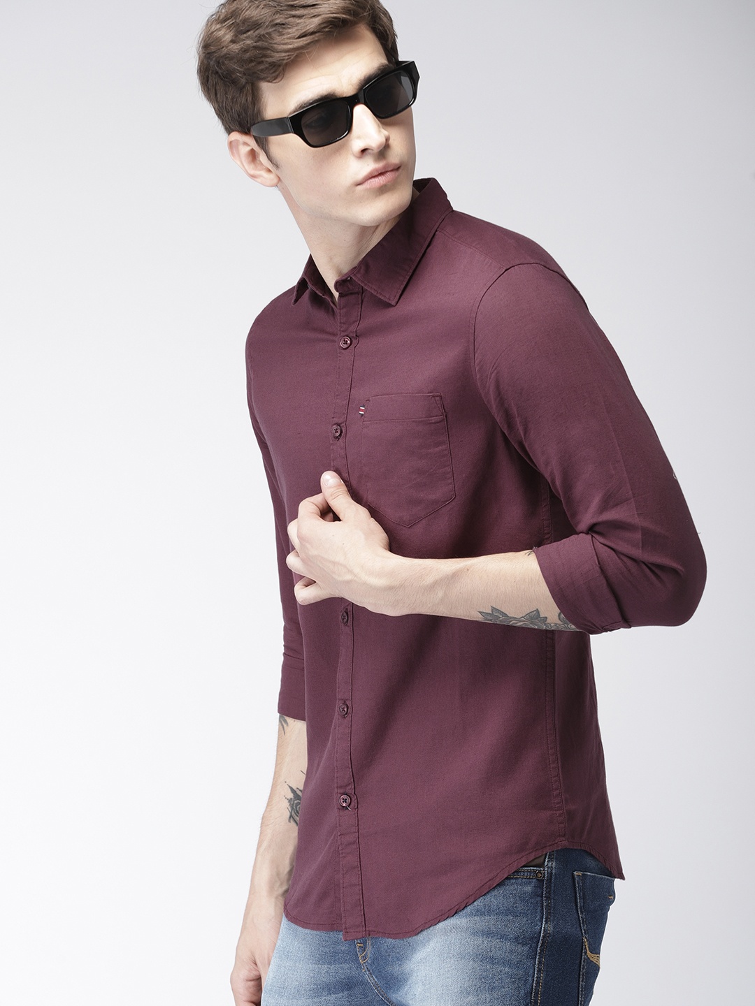 

HIGHLANDER Men Maroon Slim Fit Solid Casual Shirt