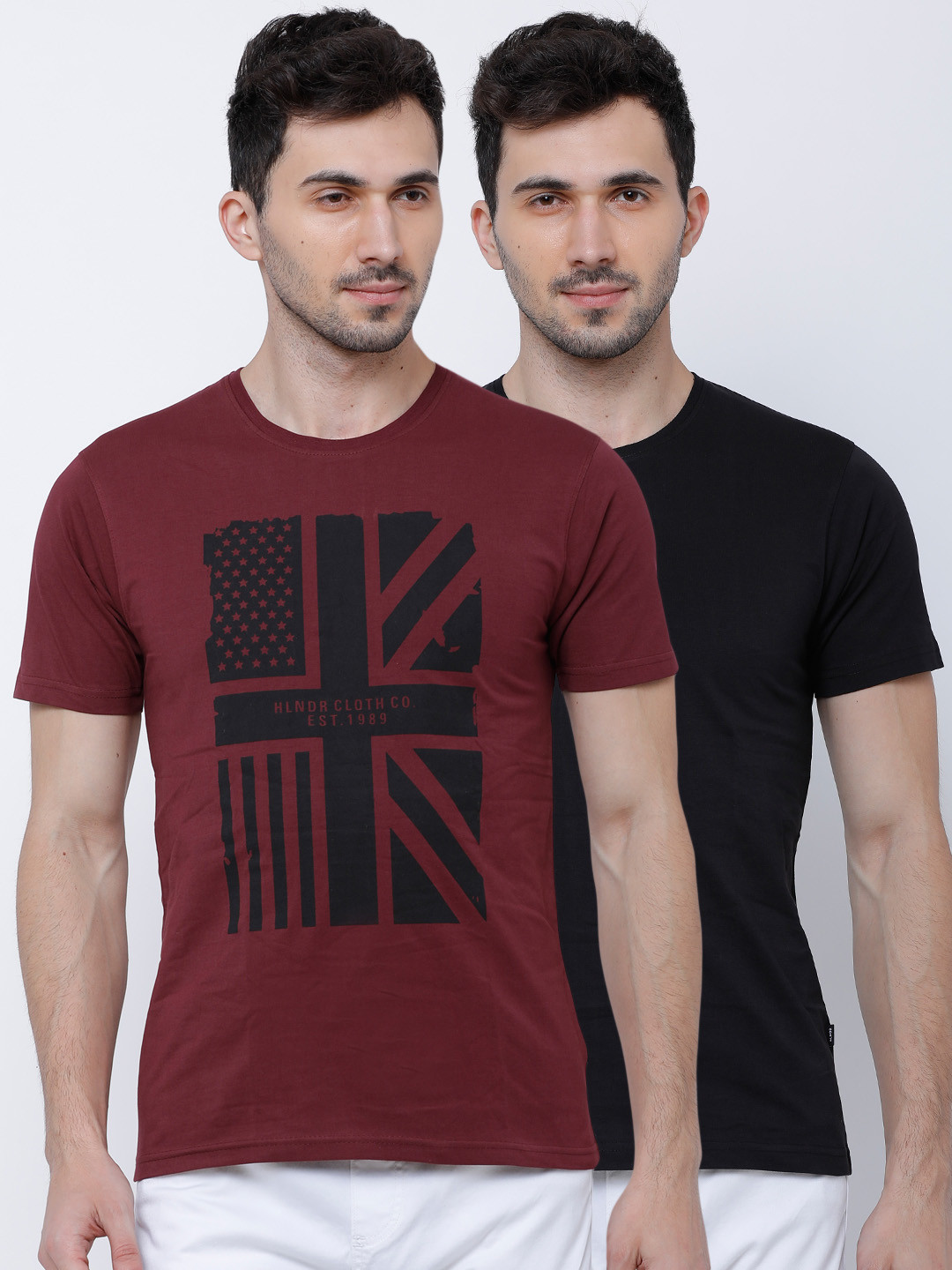 

HIGHLANDER Men Maroon Solid Round Neck T-shirt