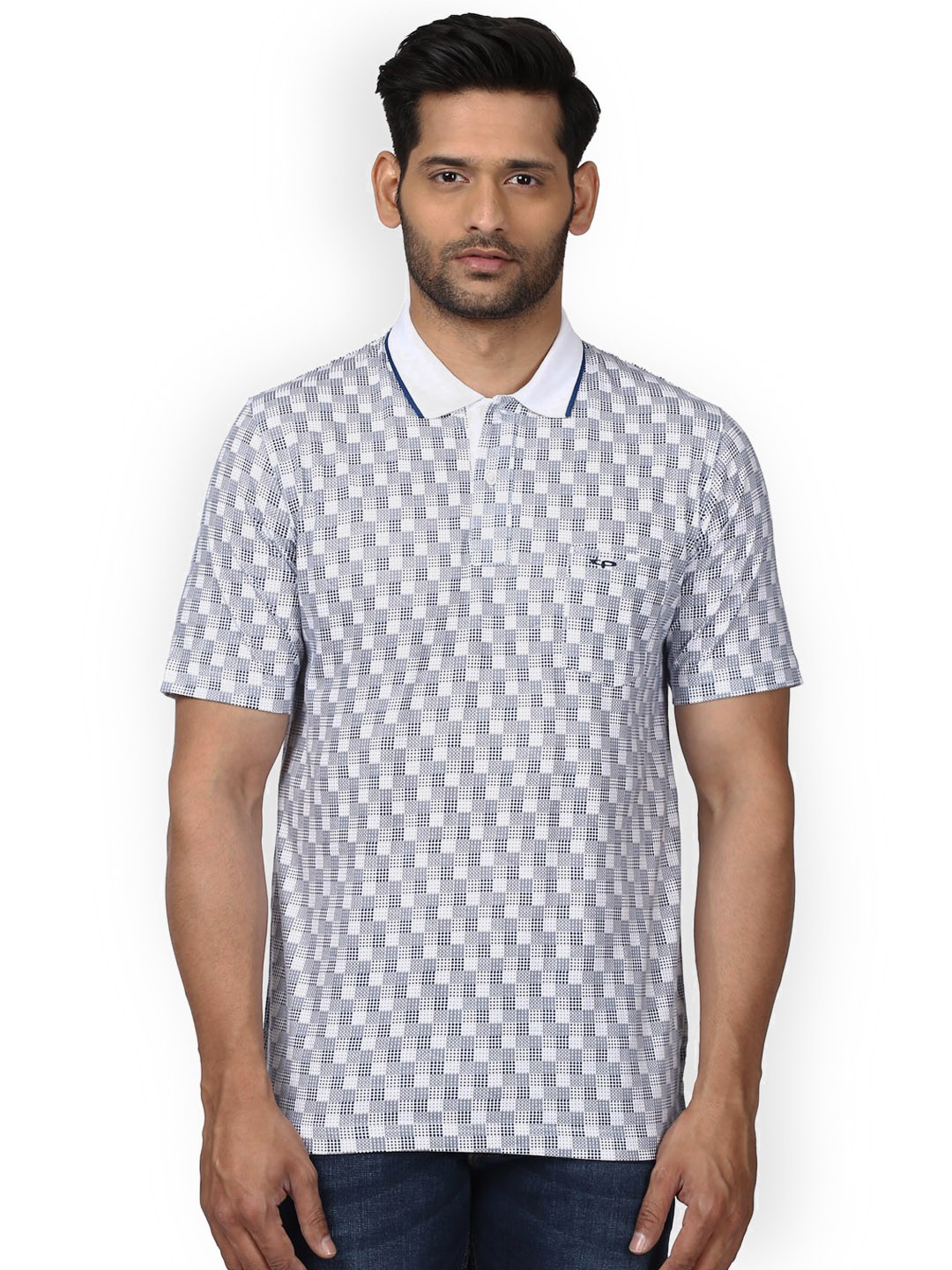

ColorPlus Men Blue & White Printed Polo Collar T-shirt