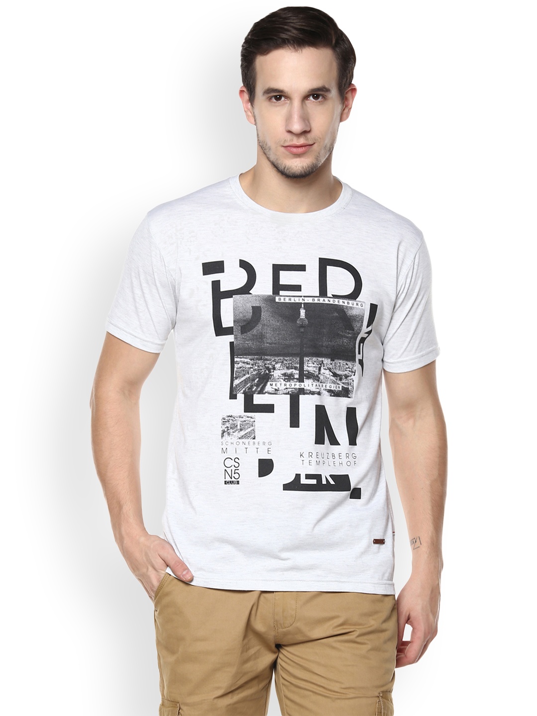 

Crimsoune Club Men Grey Printed Round Neck T-shirt