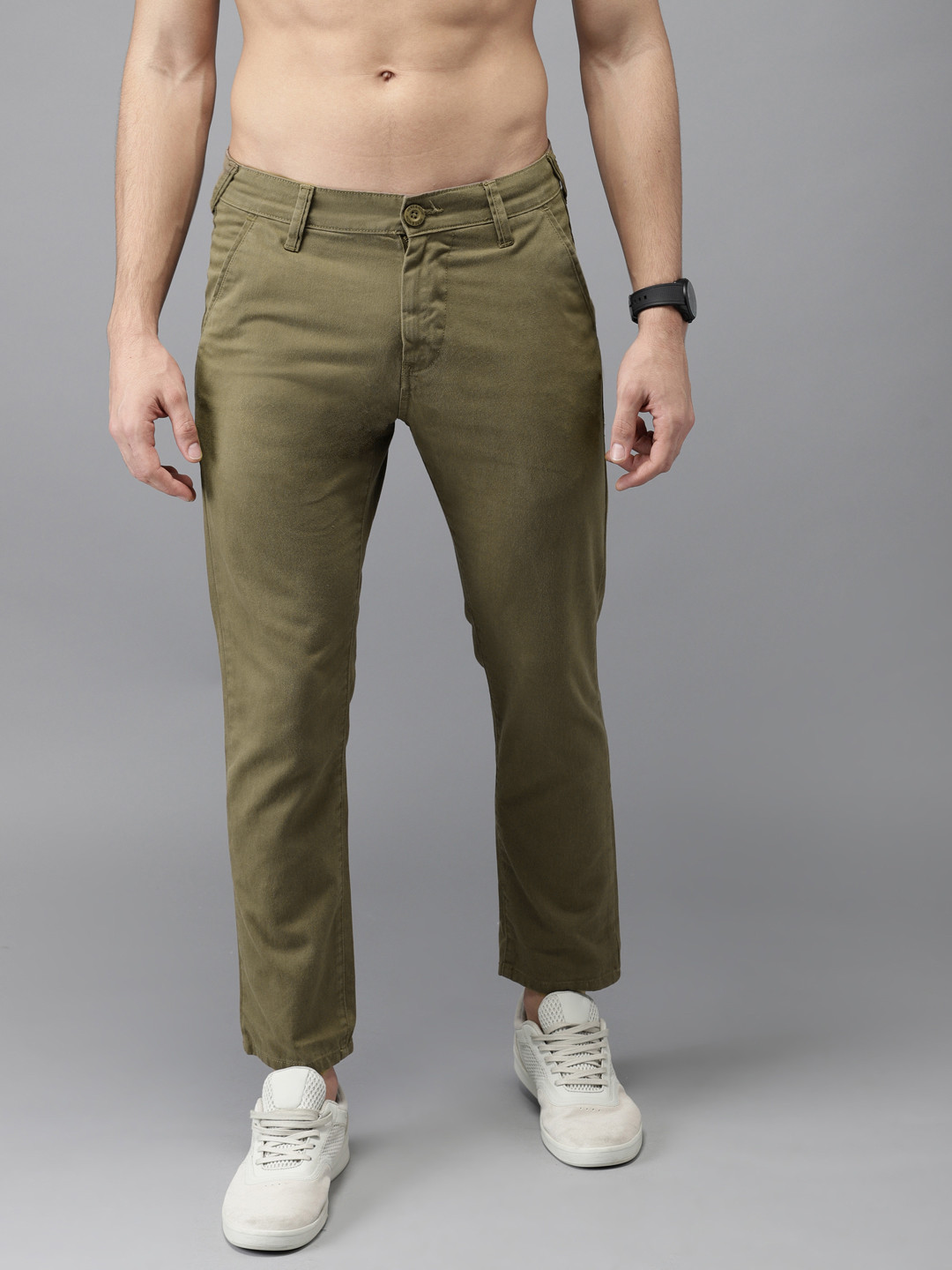 

HERE&NOW Men Olive Green Slim Fit Solid Chinos