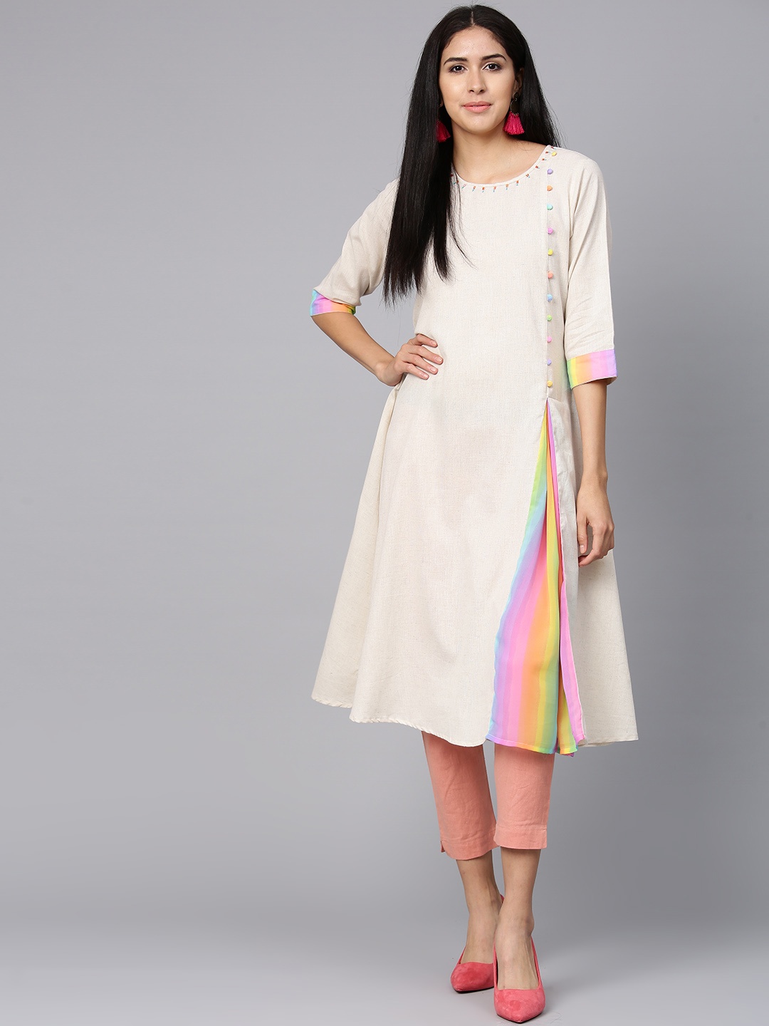 

Shree Women Beige Solid A-Line Kurta