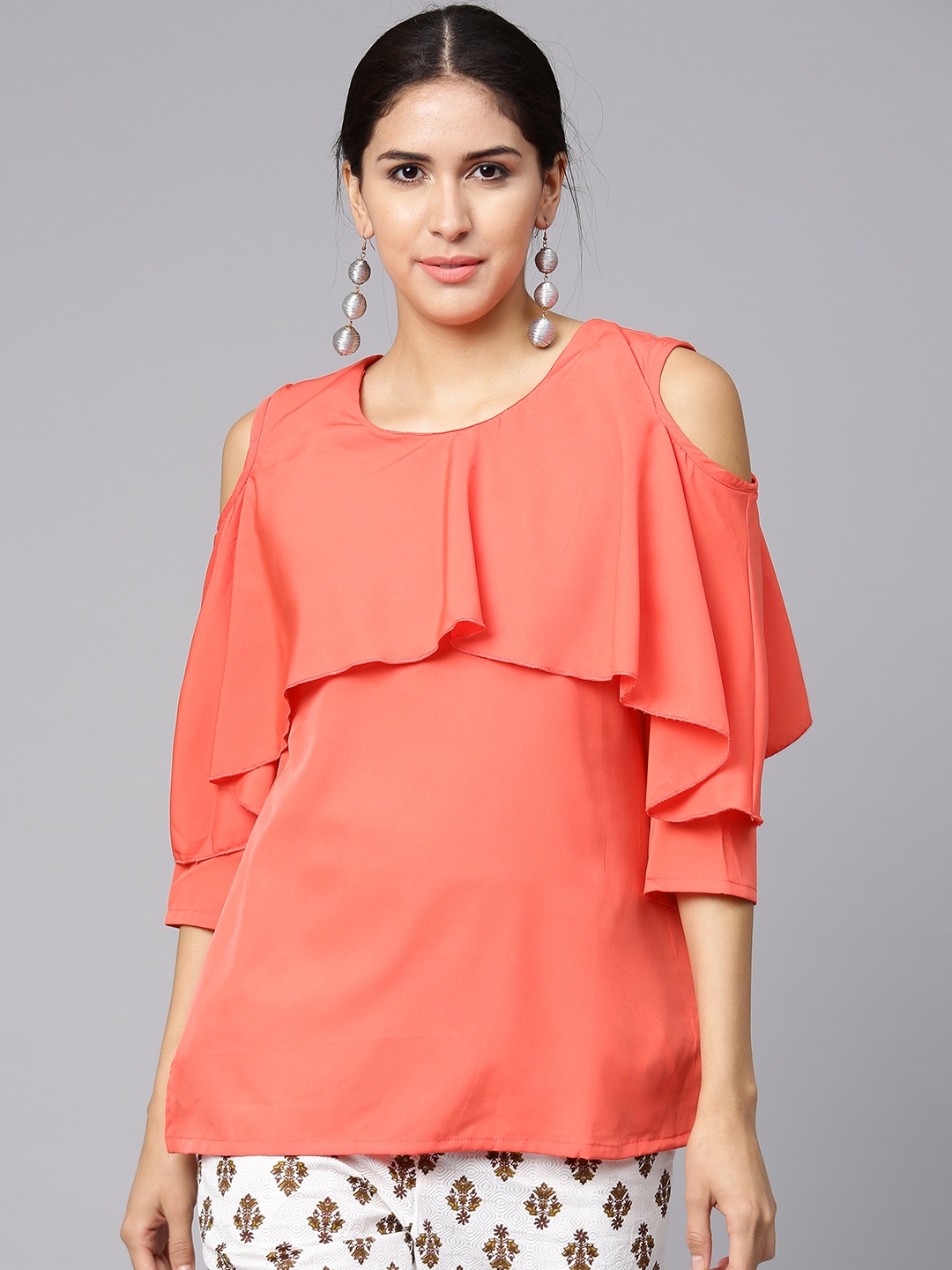 

Shree Coral Orange Solid Tunic