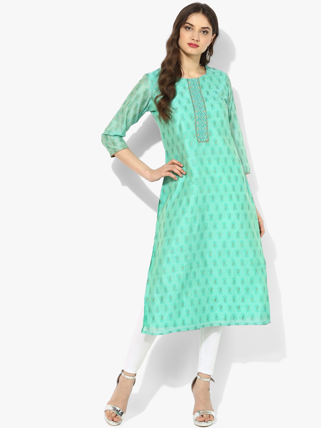 

Sangria Women Turquoise Blue Printed Straight Kurta