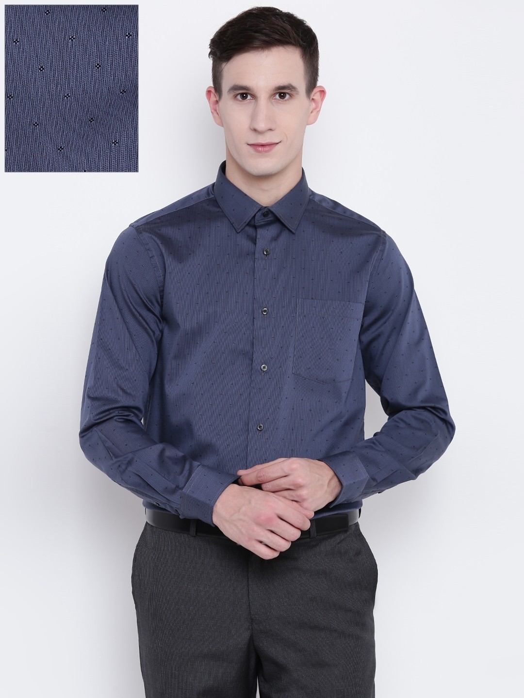 

Blackberrys Men Navy Blue Slim Fit Self Design Formal Shirt
