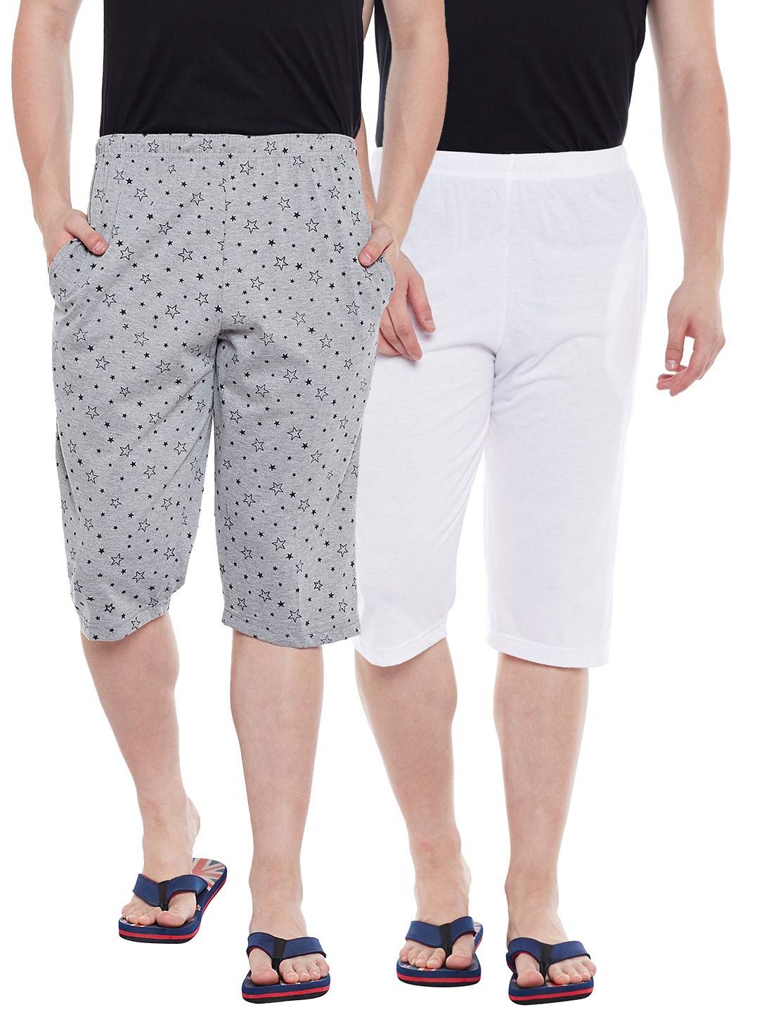 

VIMAL JONNEY Men Pack of 2 Lounge Shorts DD13MLGPRINT, Grey melange