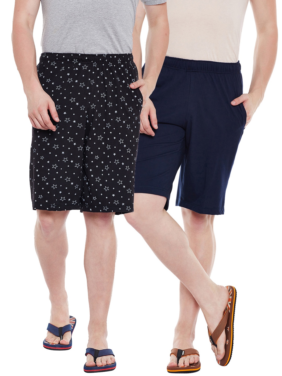 

VIMAL JONNEY Men Pack of 2 Lounge Shorts DD12-BLKPRINT-NVY, Black