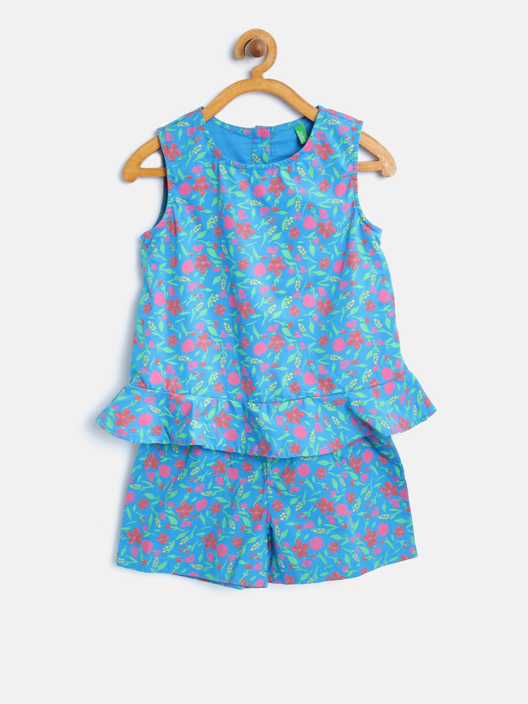 

United Colors of Benetton Girls Blue & Pink Floral Print Playsuit