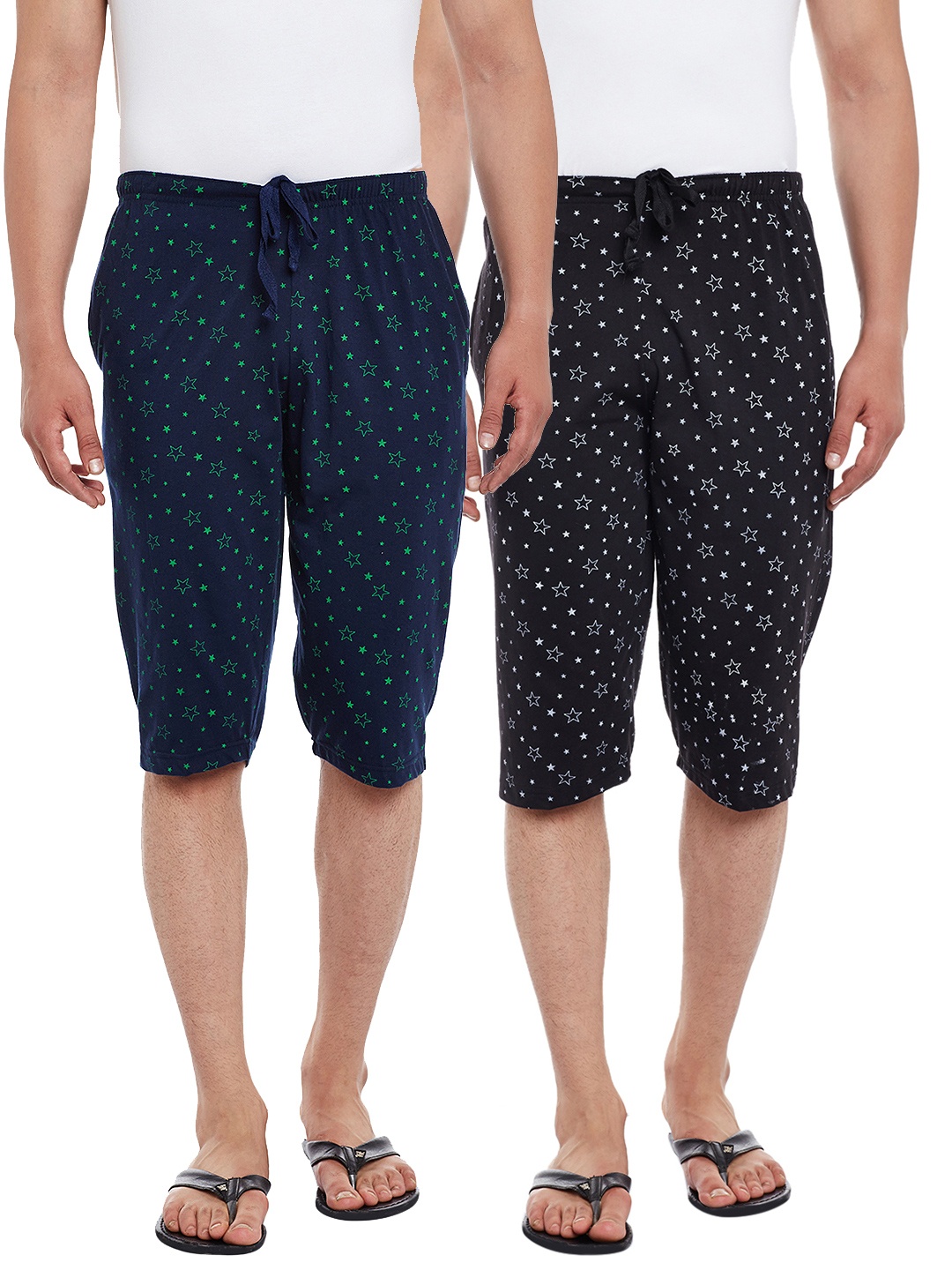 

VIMAL JONNEY Men Pack of 2 Lounge Shorts DD13-NVPRNT-BLKPRNT, Navy blue