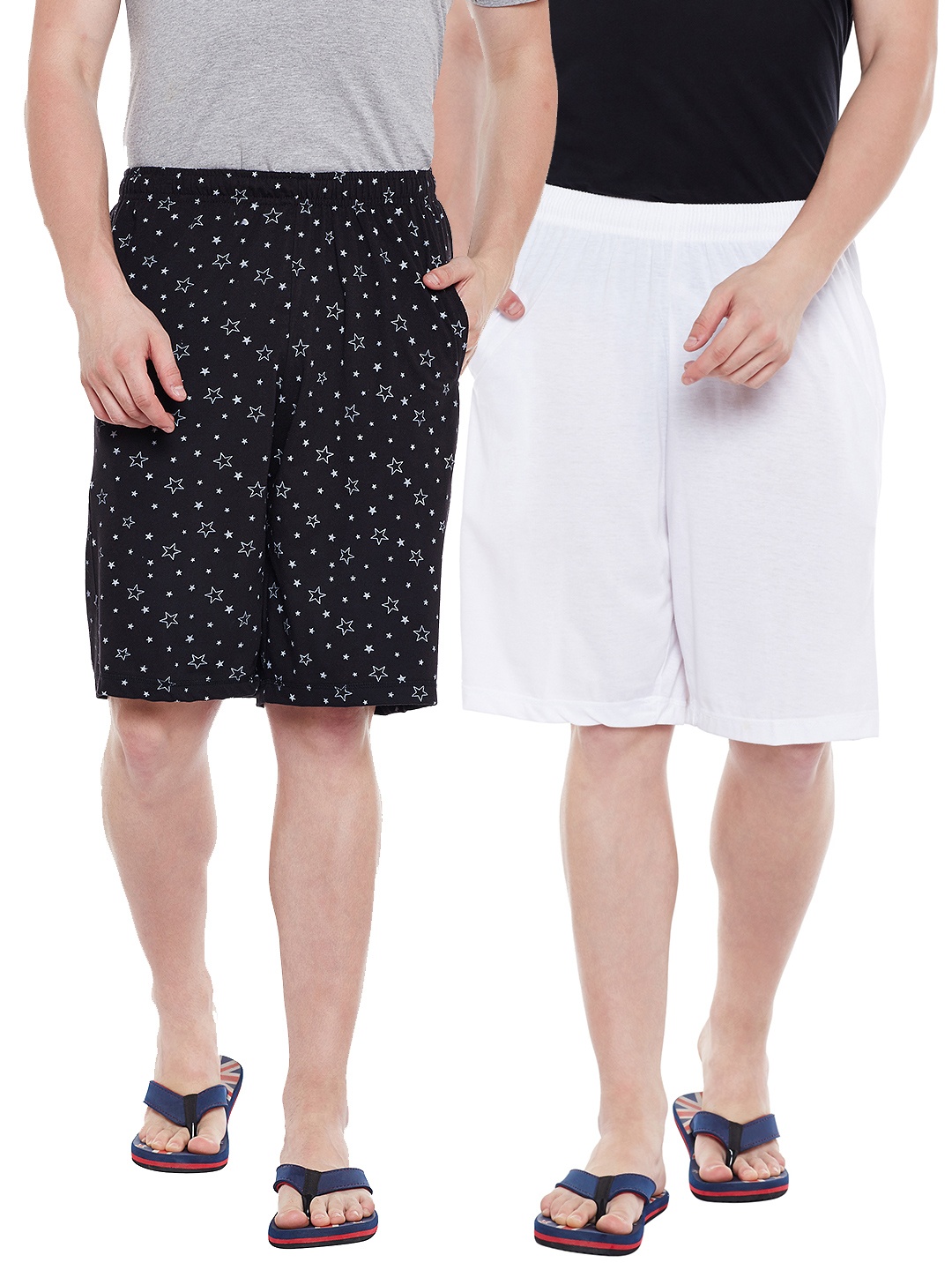 

VIMAL JONNEY Men Pack of 2 Lounge Shorts DD12-BLKPRINT-WHT, Black